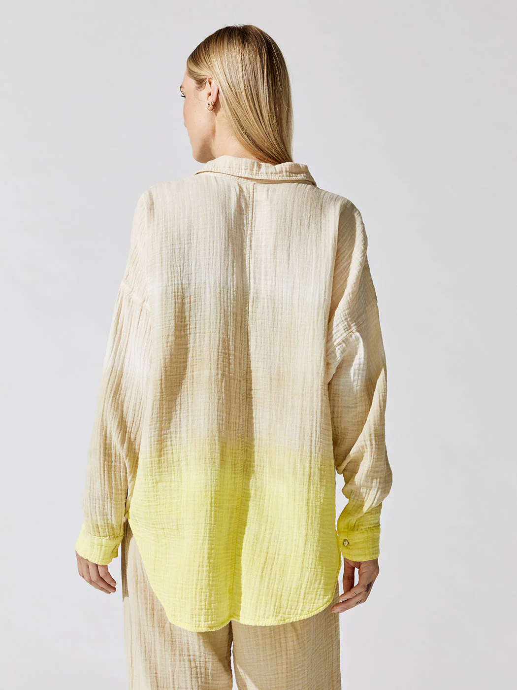 Farrah Dress Shirt - Sunset (Gauze) - Khaki/Lemon - Image 2