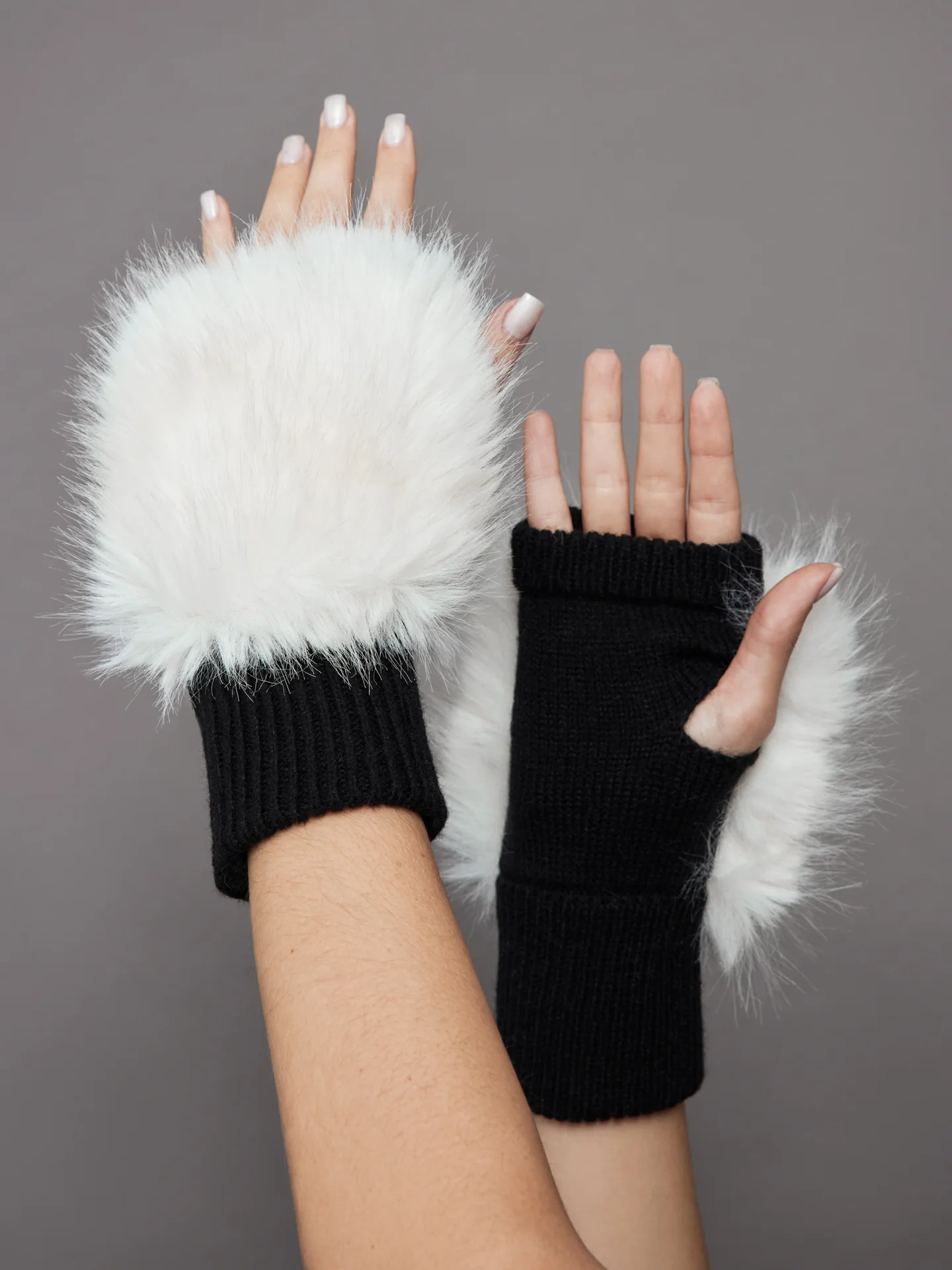 Faux Fox Knit Mittens - Ivory - Image 2