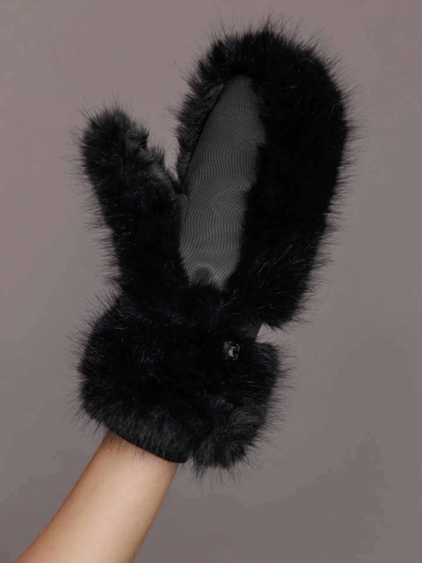 Faux Fox Mittens - Black - Image 3