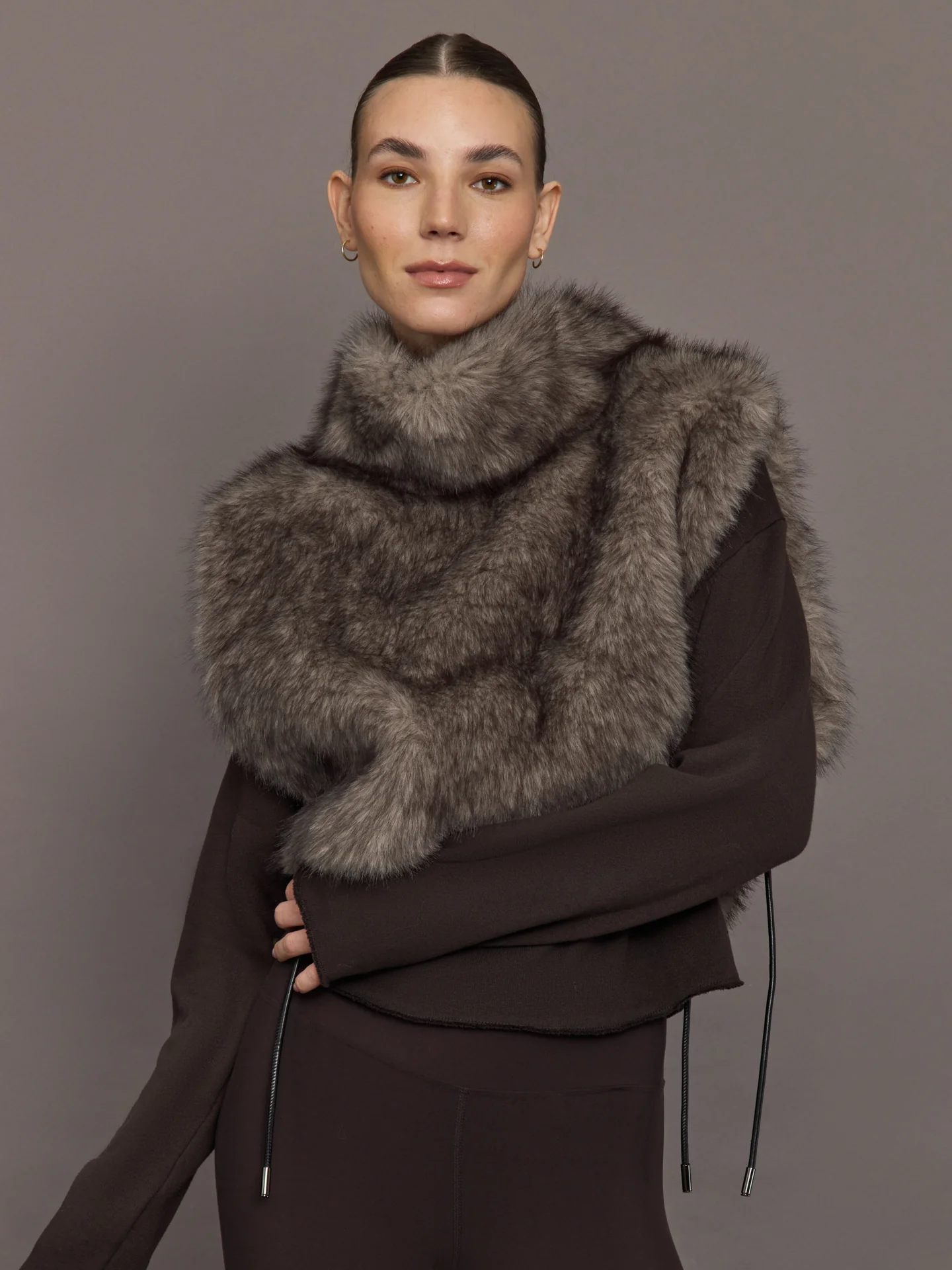 Faux Fur Pullover Vest with Side Ties - Mocha