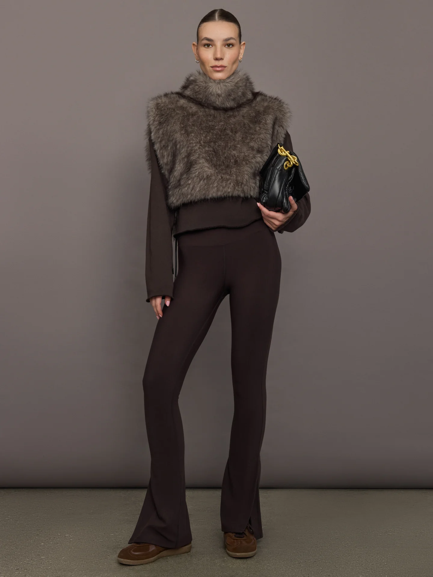 Faux Fur Pullover Vest with Side Ties - Mocha - Image 2