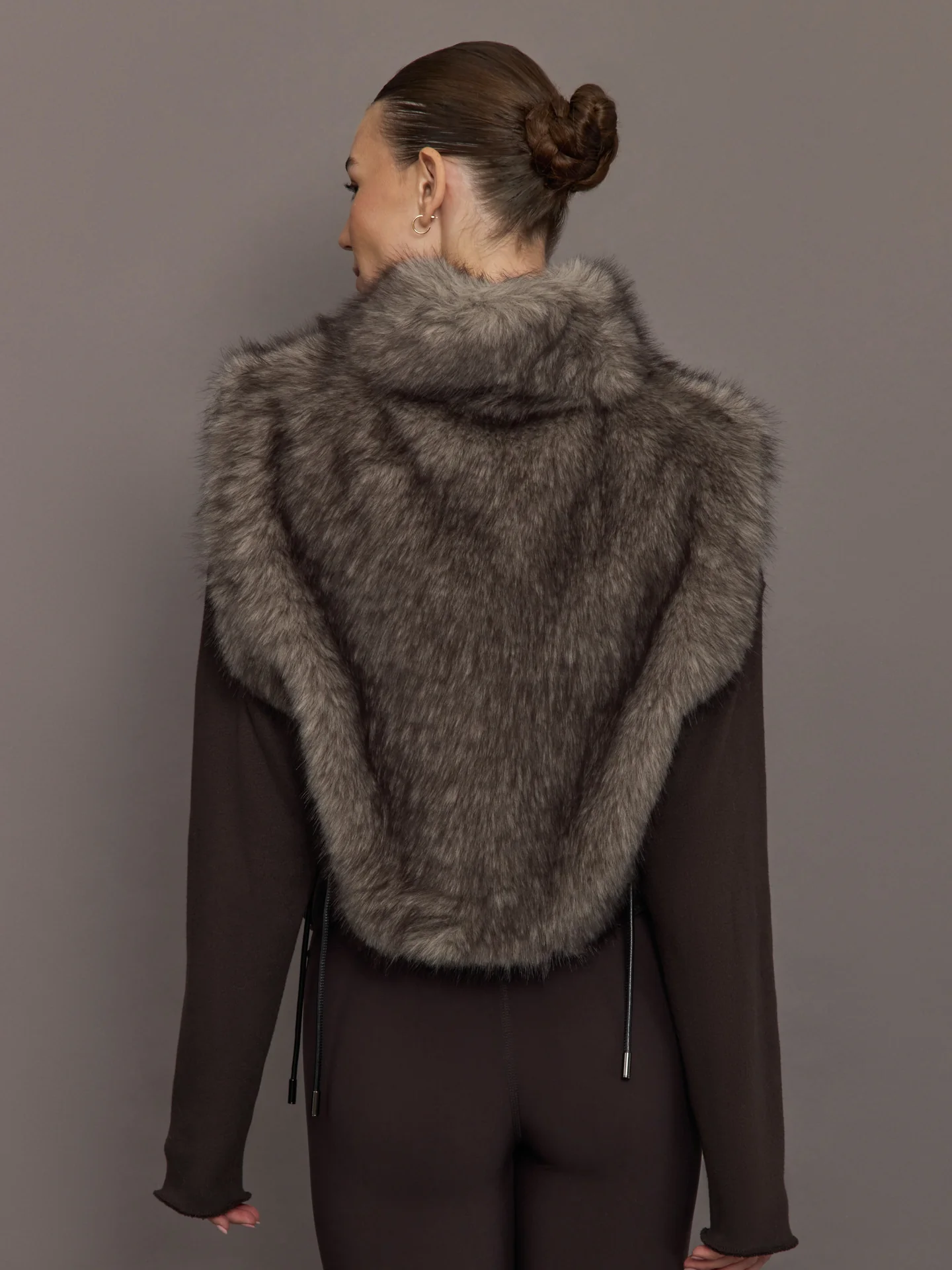 Faux Fur Pullover Vest with Side Ties - Mocha - Image 4