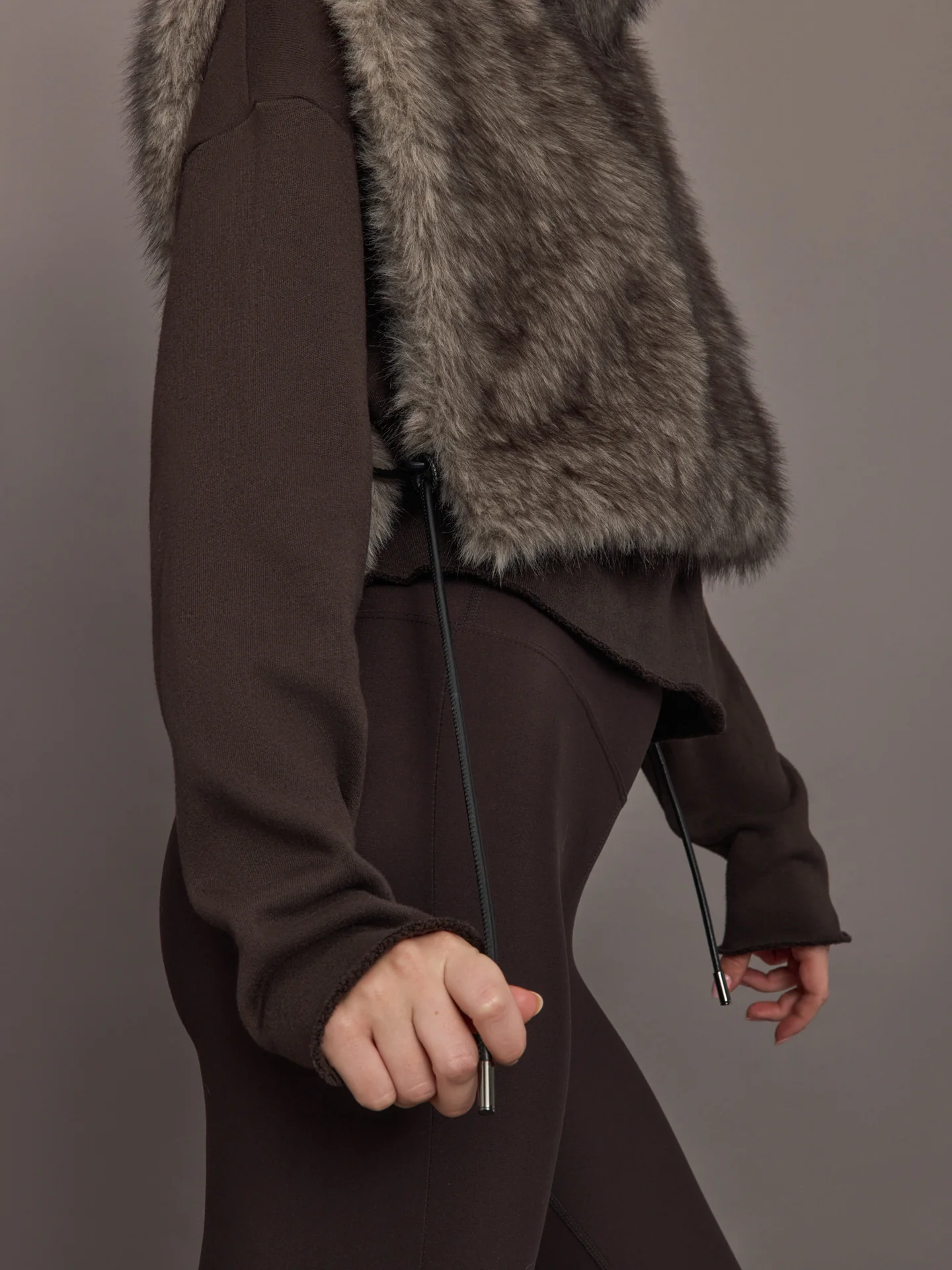 Faux Fur Pullover Vest with Side Ties - Mocha - Image 5