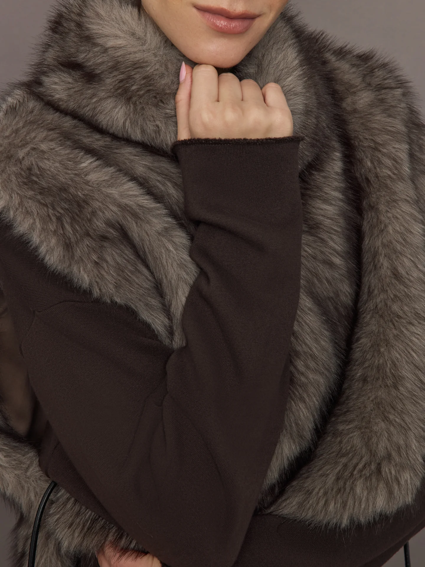 Faux Fur Pullover Vest with Side Ties - Mocha - Image 6