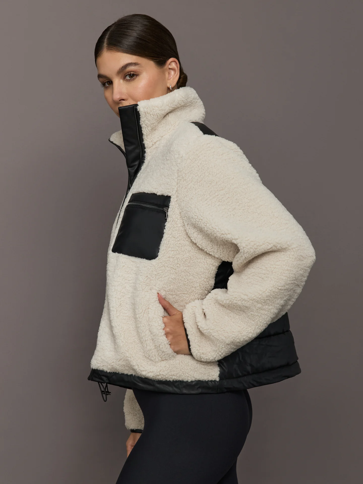 Faux Leather Sherpa Jacket - Natural - Image 5
