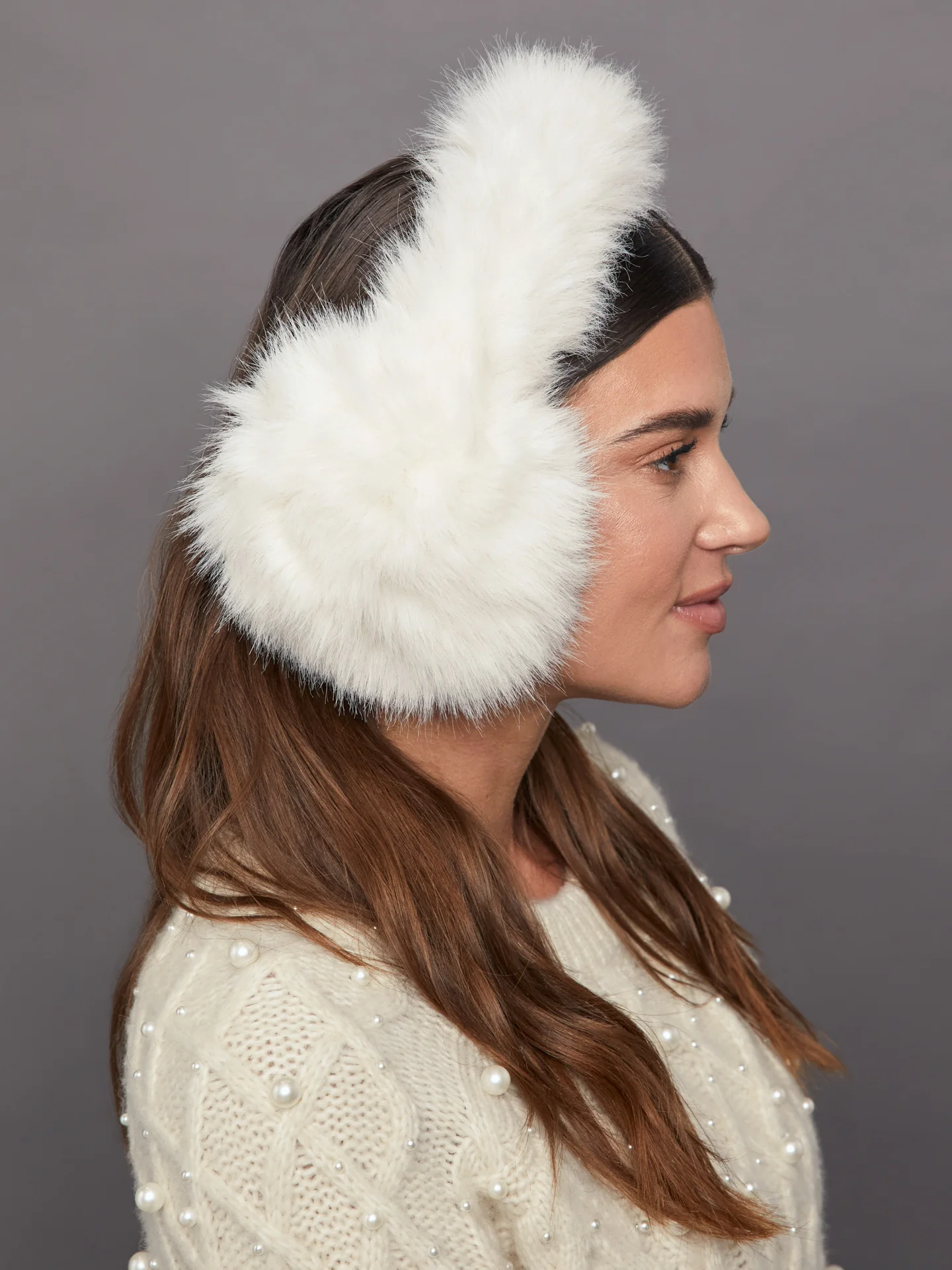 Faux Long Hair Fur Earmuffs - Ivory - Image 2