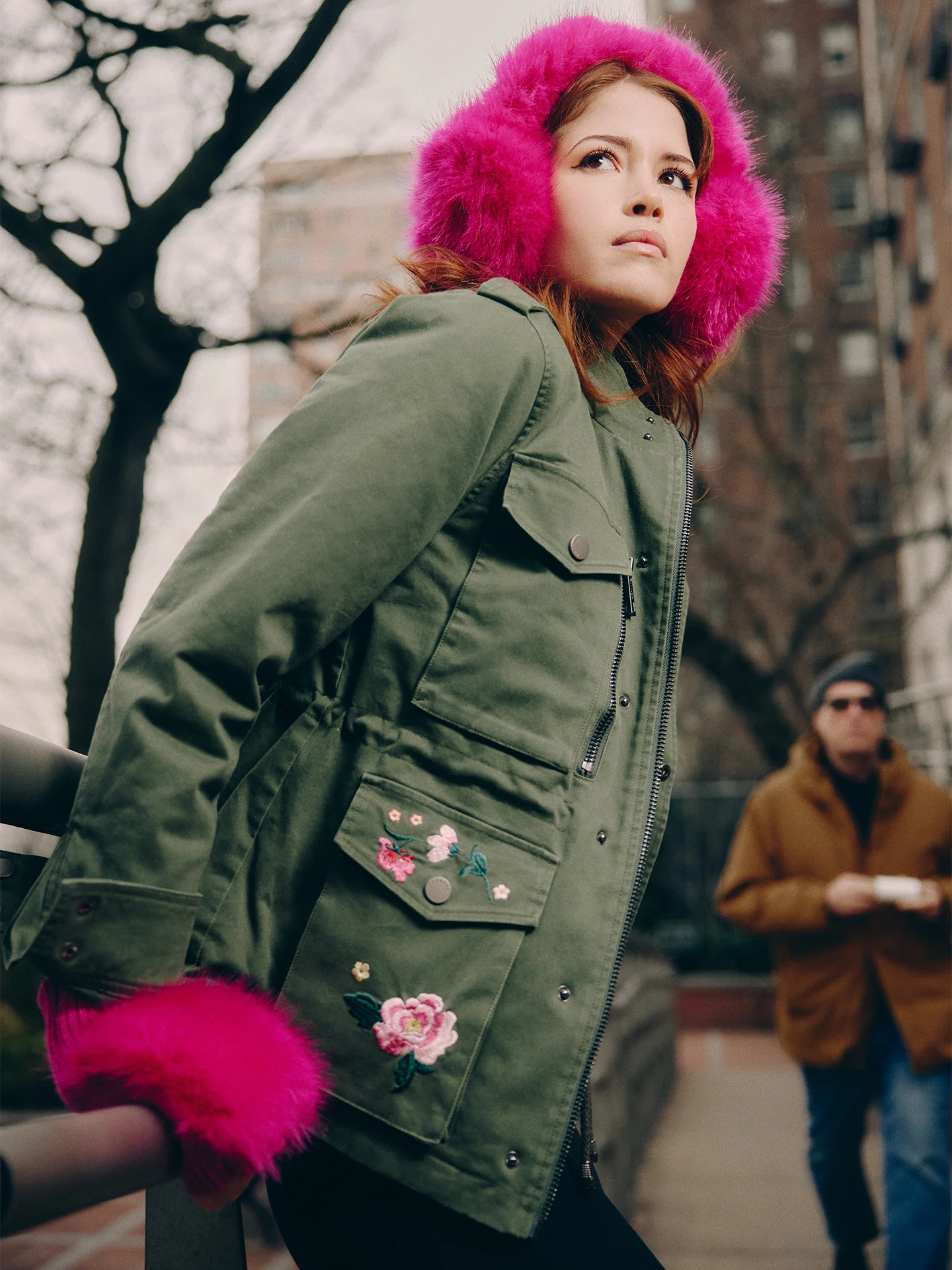 Faux Long Hair Fur Earmuffs - Pink - Image 2