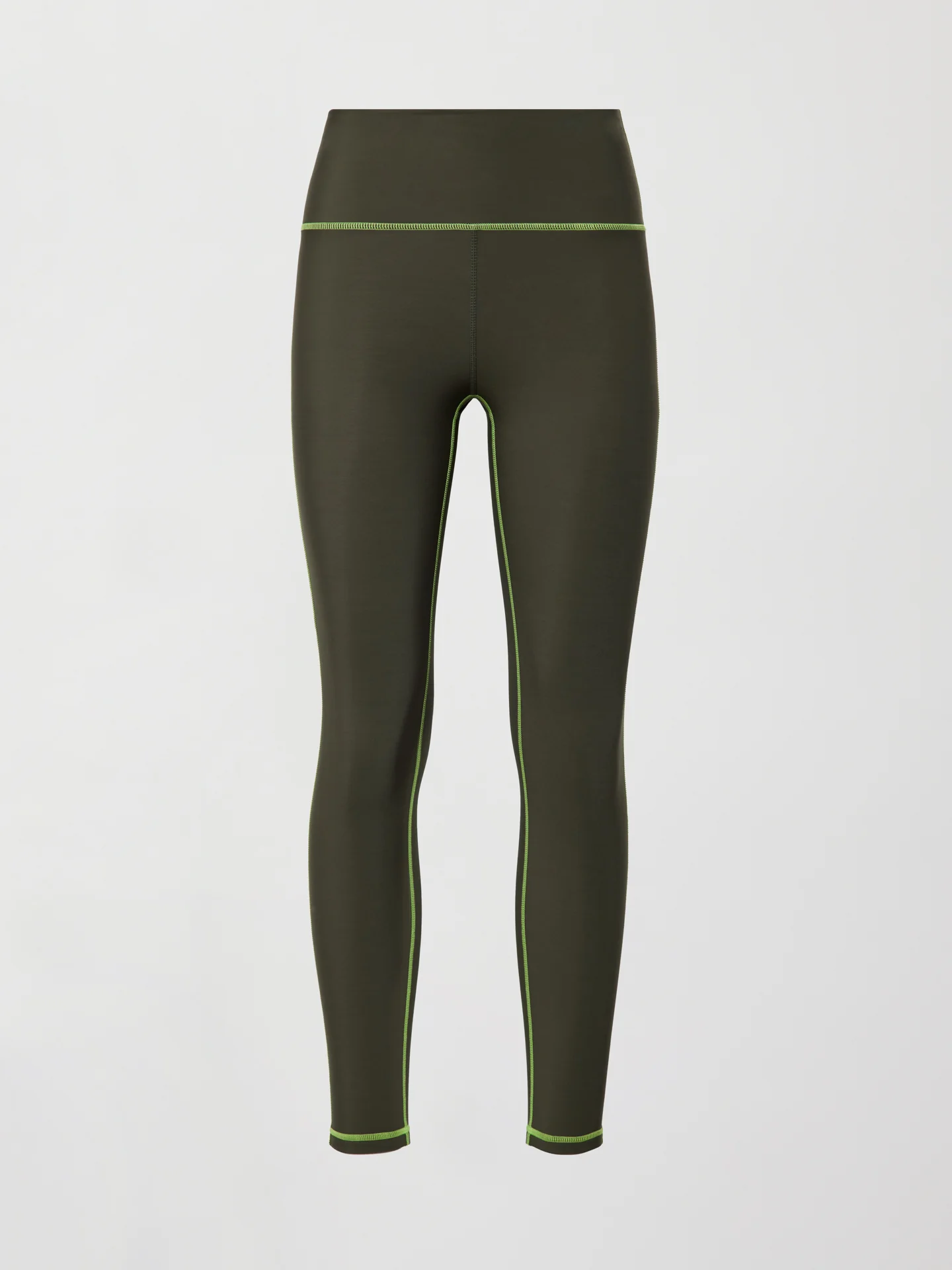 High Rise Legging with Fleece Back - Dark Olive/ Acid Lime - Image 6