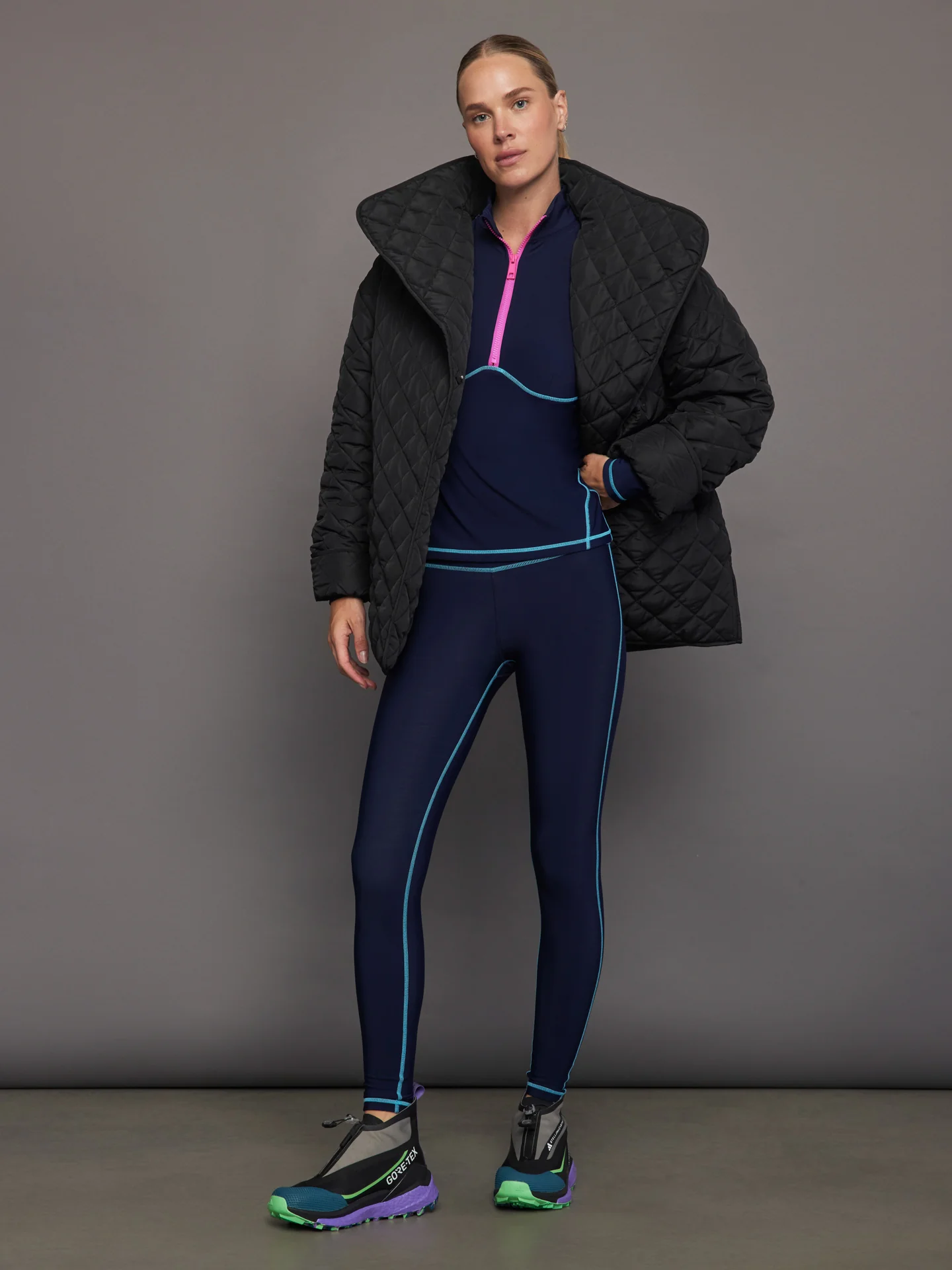 High Rise Legging with Fleece Back - Navy / Blue Atoll - Image 7