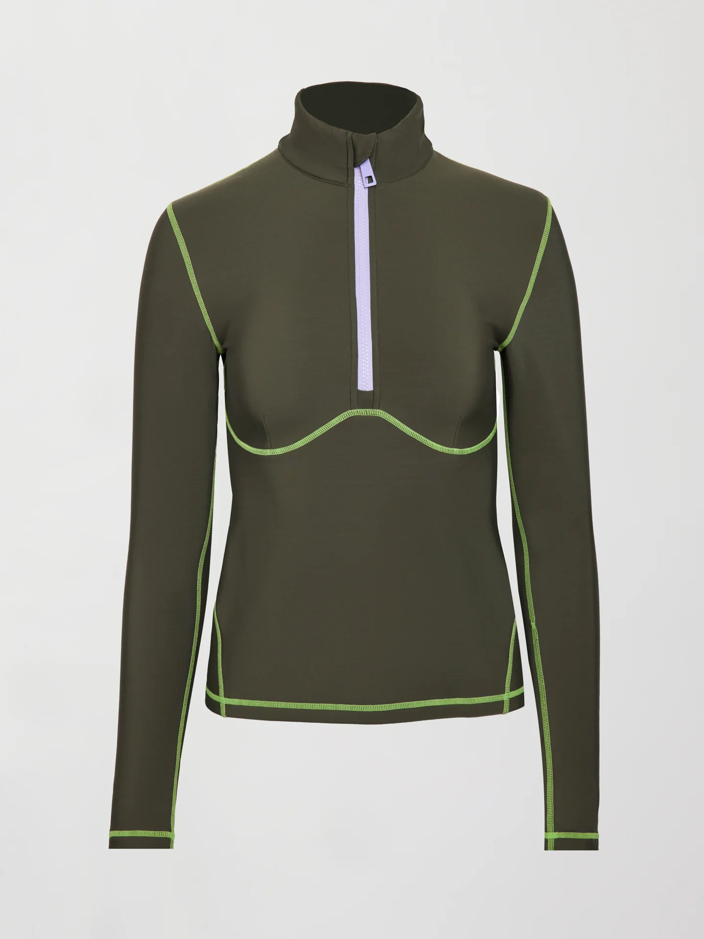 Fleece Back Half Zip Top - Dark Olive/ Acid Lime - Image 7
