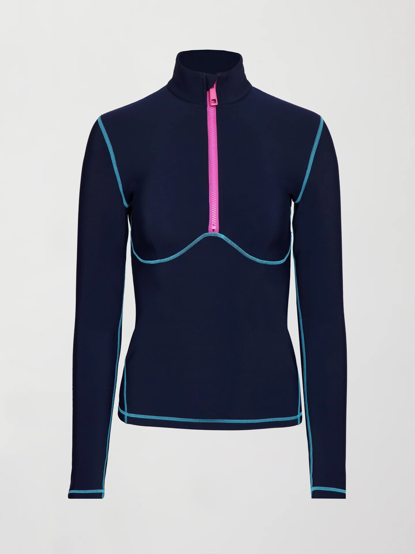 Fleece Back Half Zip Top - Navy / Blue Atoll - Image 8