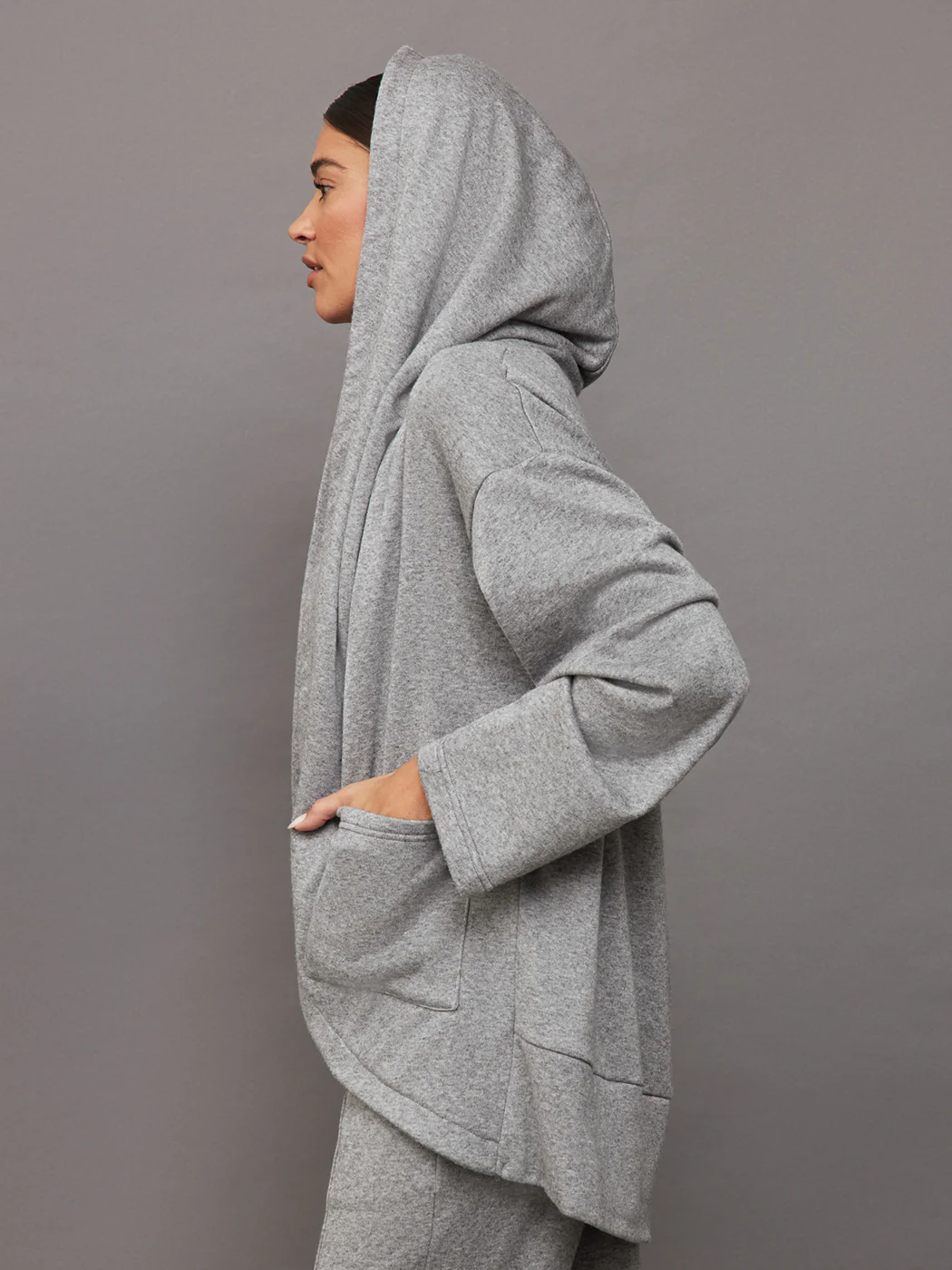 Fleece Cardigan - Heather Grey - Image 2