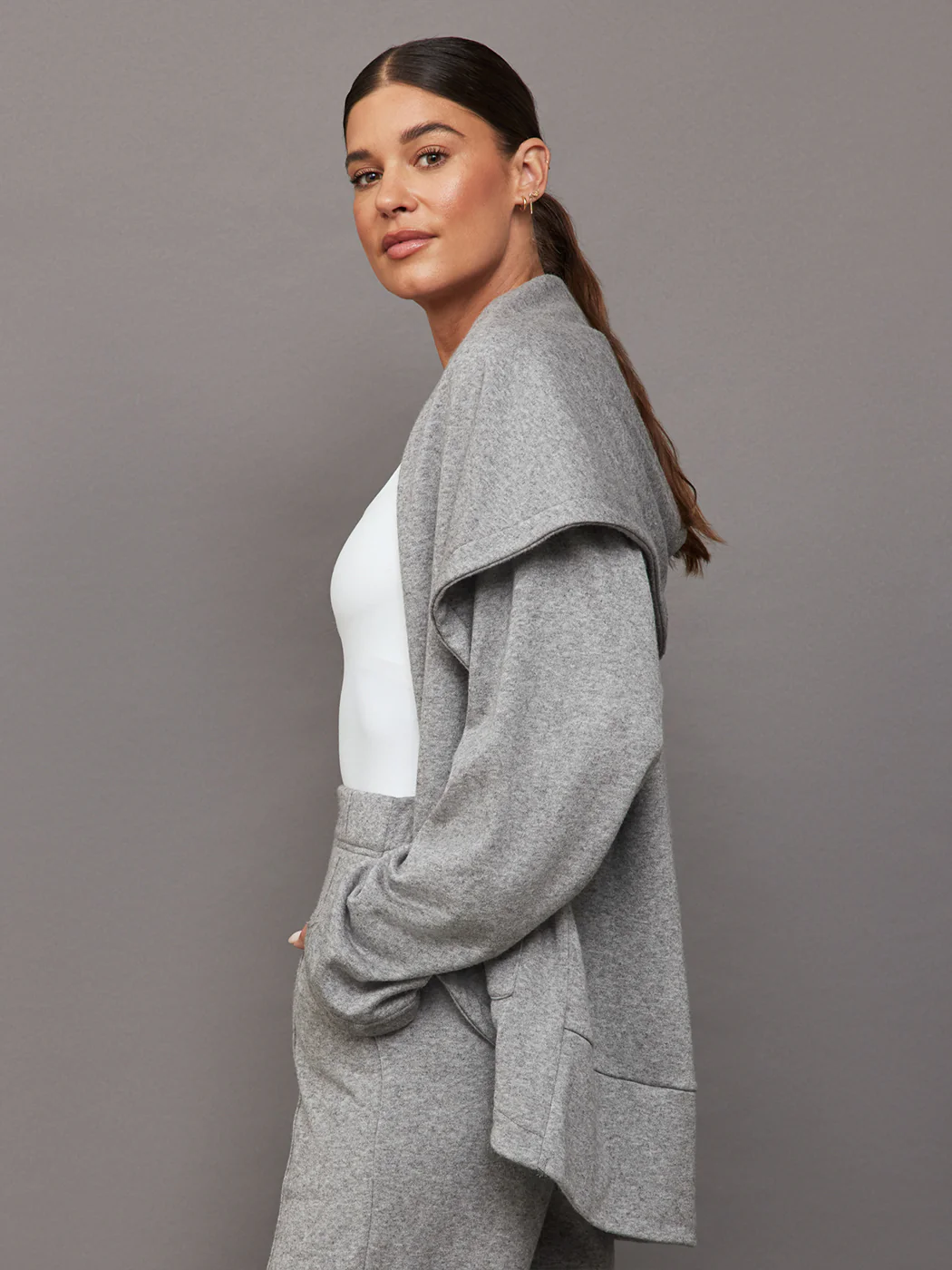 Fleece Cardigan - Heather Grey - Image 3