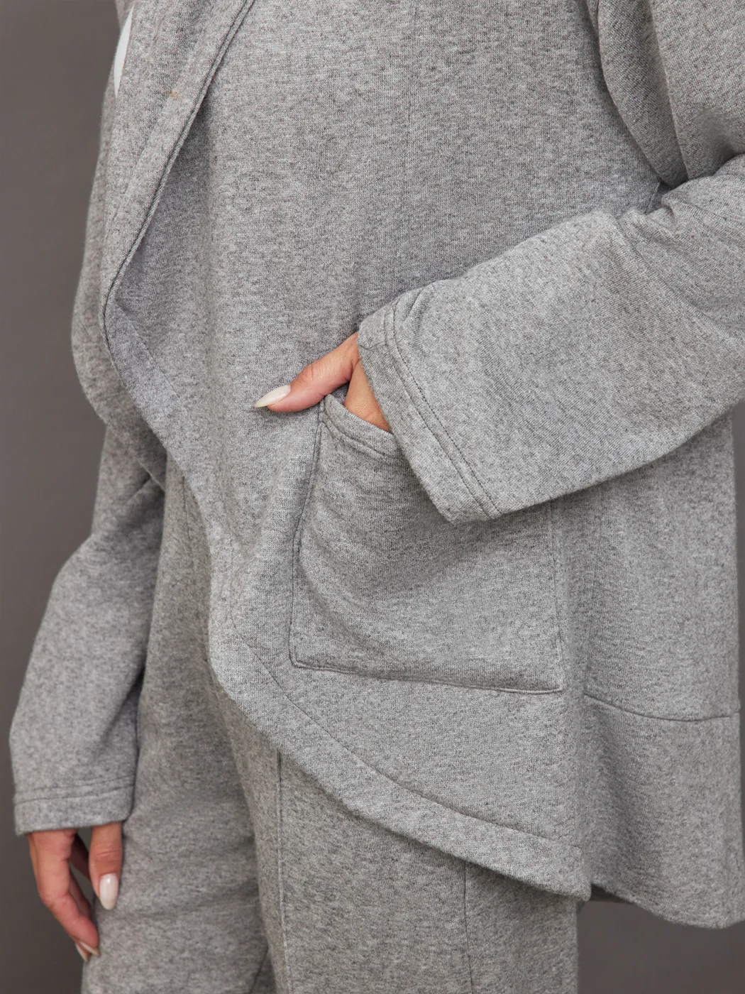 Fleece Cardigan - Heather Grey - Image 5