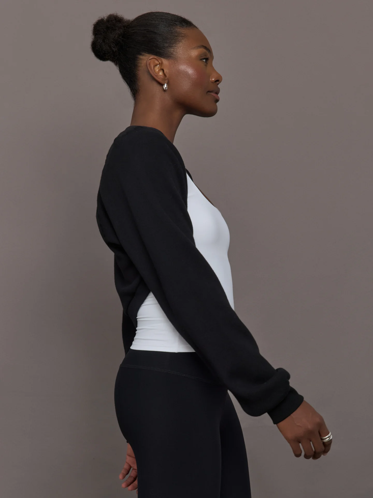 Long Sleeve Shrug in French Terry  - Black - Image 3