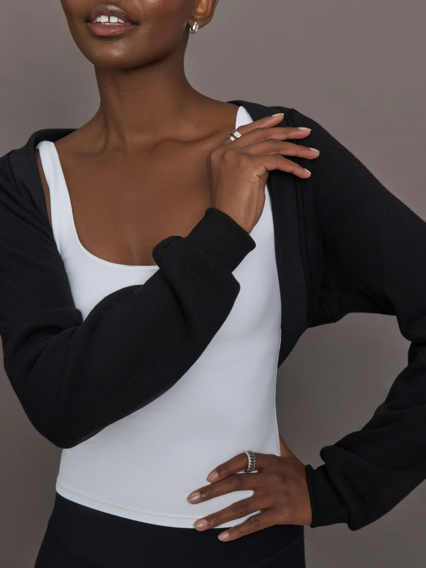 Long Sleeve Shrug in French Terry  - Black - Image 5