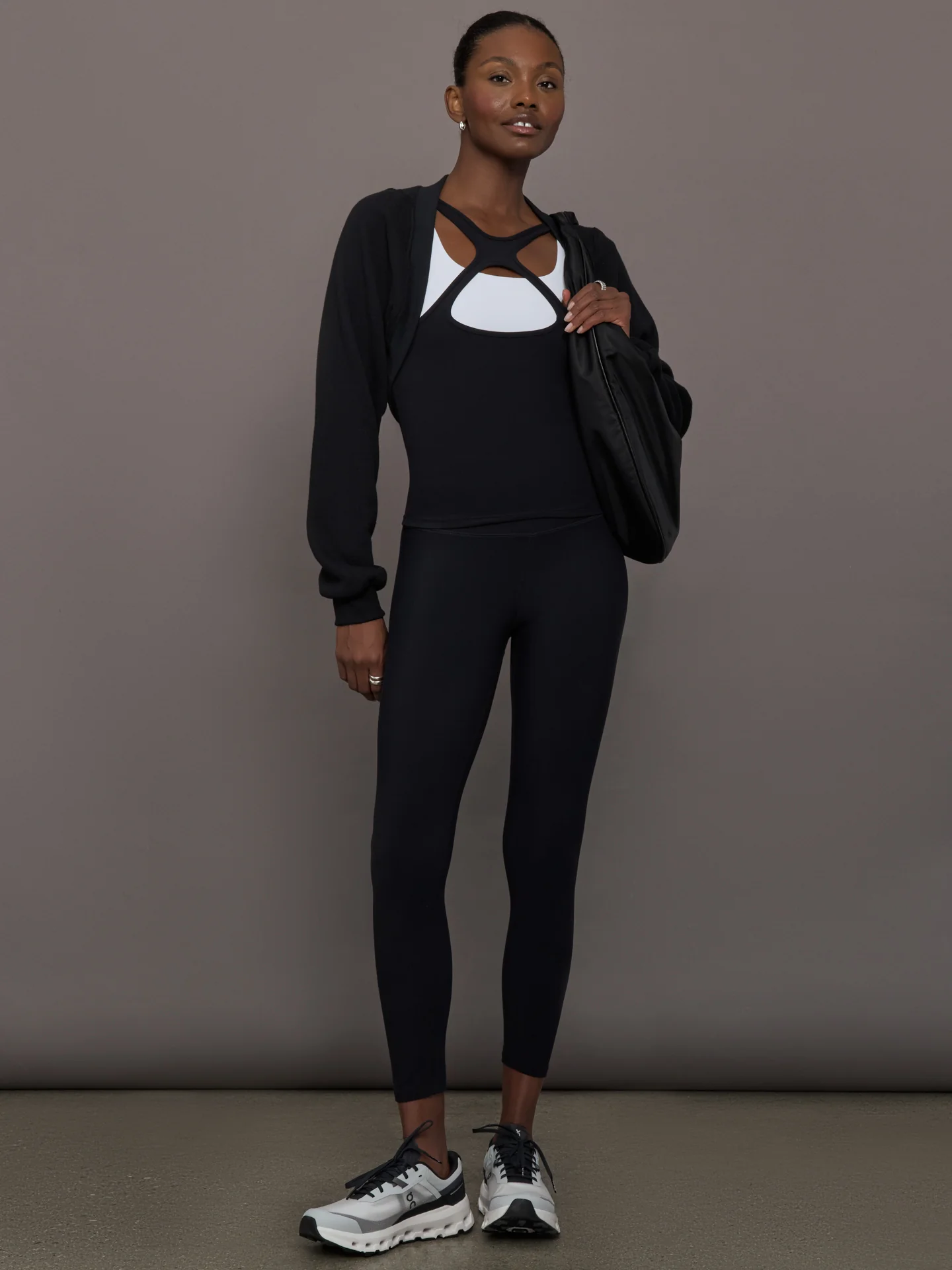 Long Sleeve Shrug in French Terry  - Black - Image 6