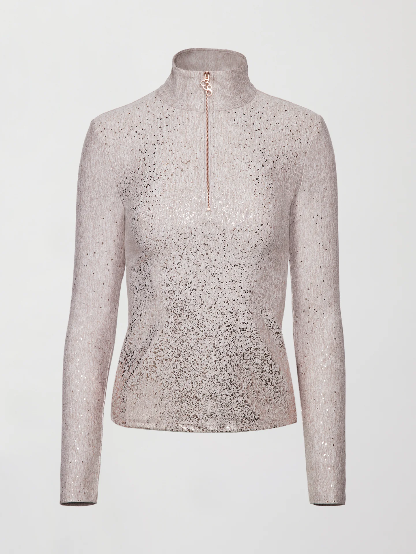 Foil Half Zip Top in Melt - Oatmeal Heather with Rose Gold Foil - Image 6