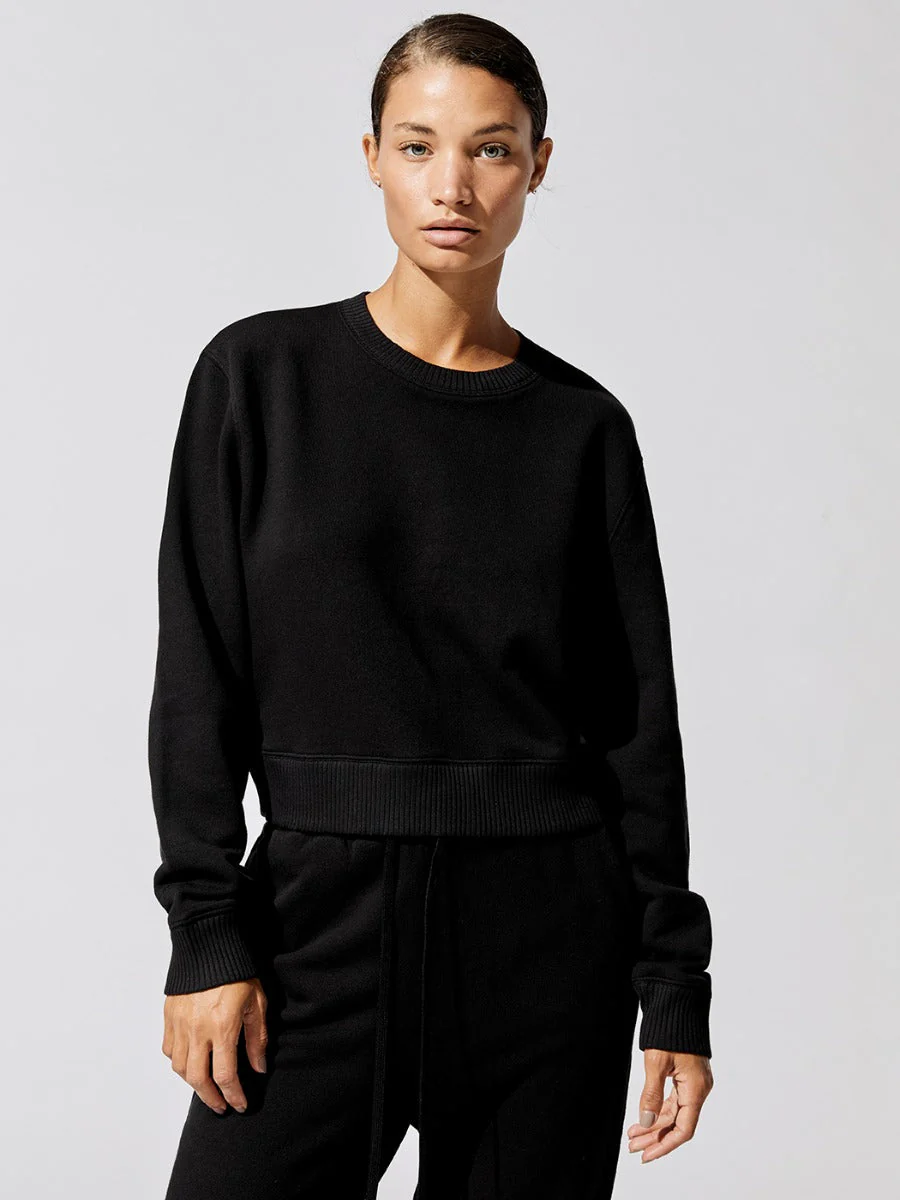 French Terry Crew Neck Sweatshirt - Black