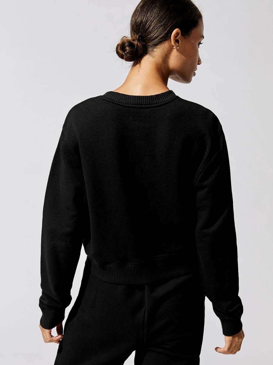 French Terry Crew Neck Sweatshirt - Black - Image 2