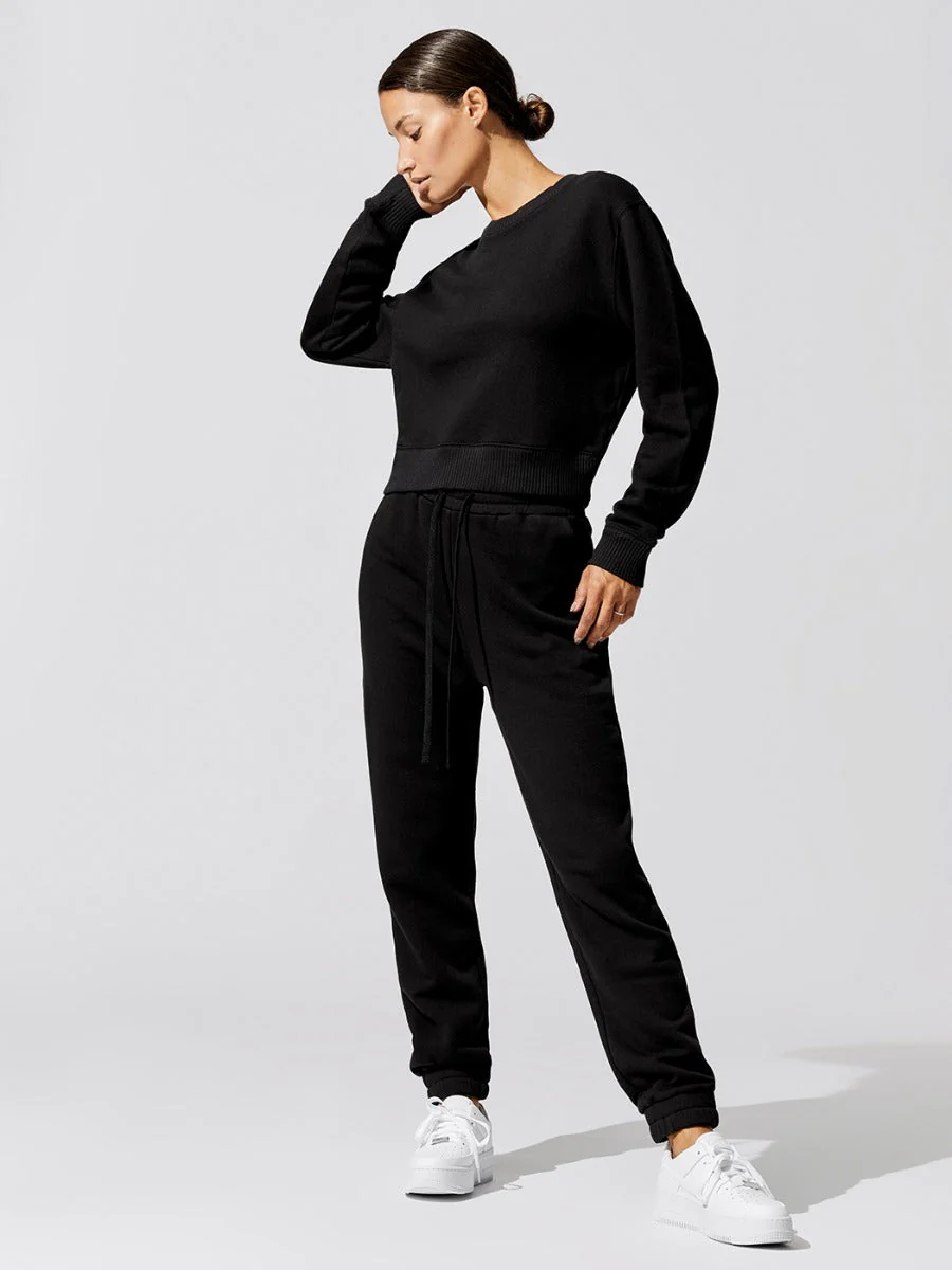 French Terry Crew Neck Sweatshirt - Black - Image 3