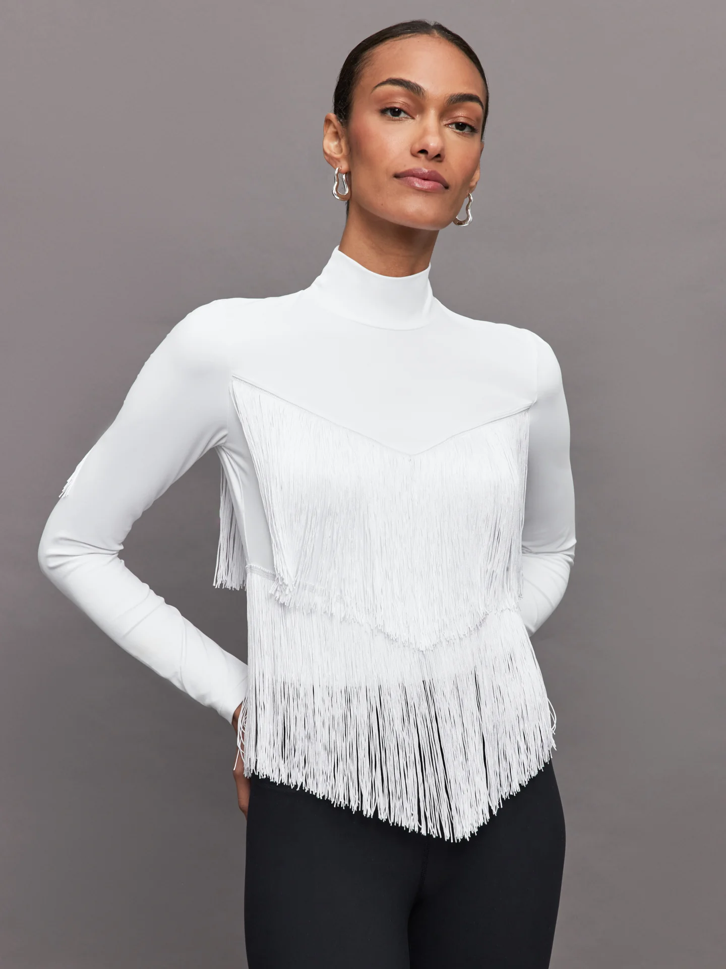 Fringe Mock Neck in Melt - White - Image 3