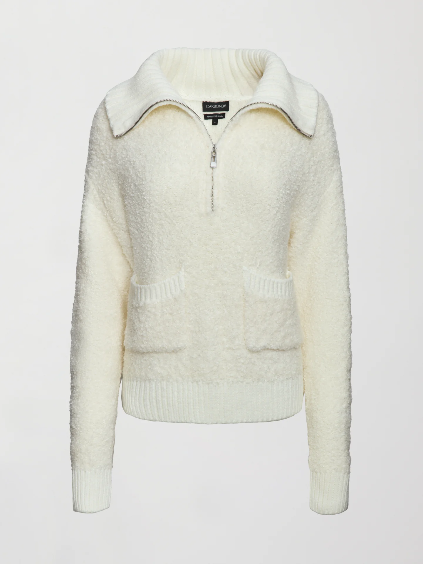Half Zip Boucle Pullover - Off White - Image 6