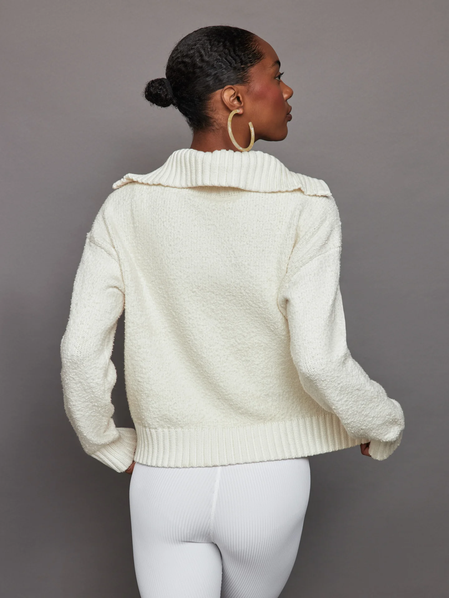 Half Zip Boucle Pullover - Winter White - Image 2