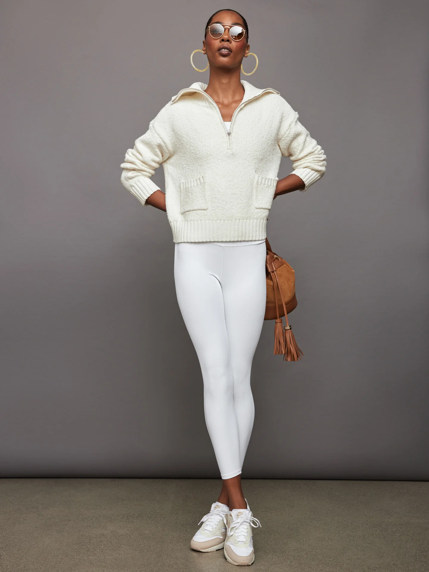 Half Zip Boucle Pullover - Winter White - Image 4