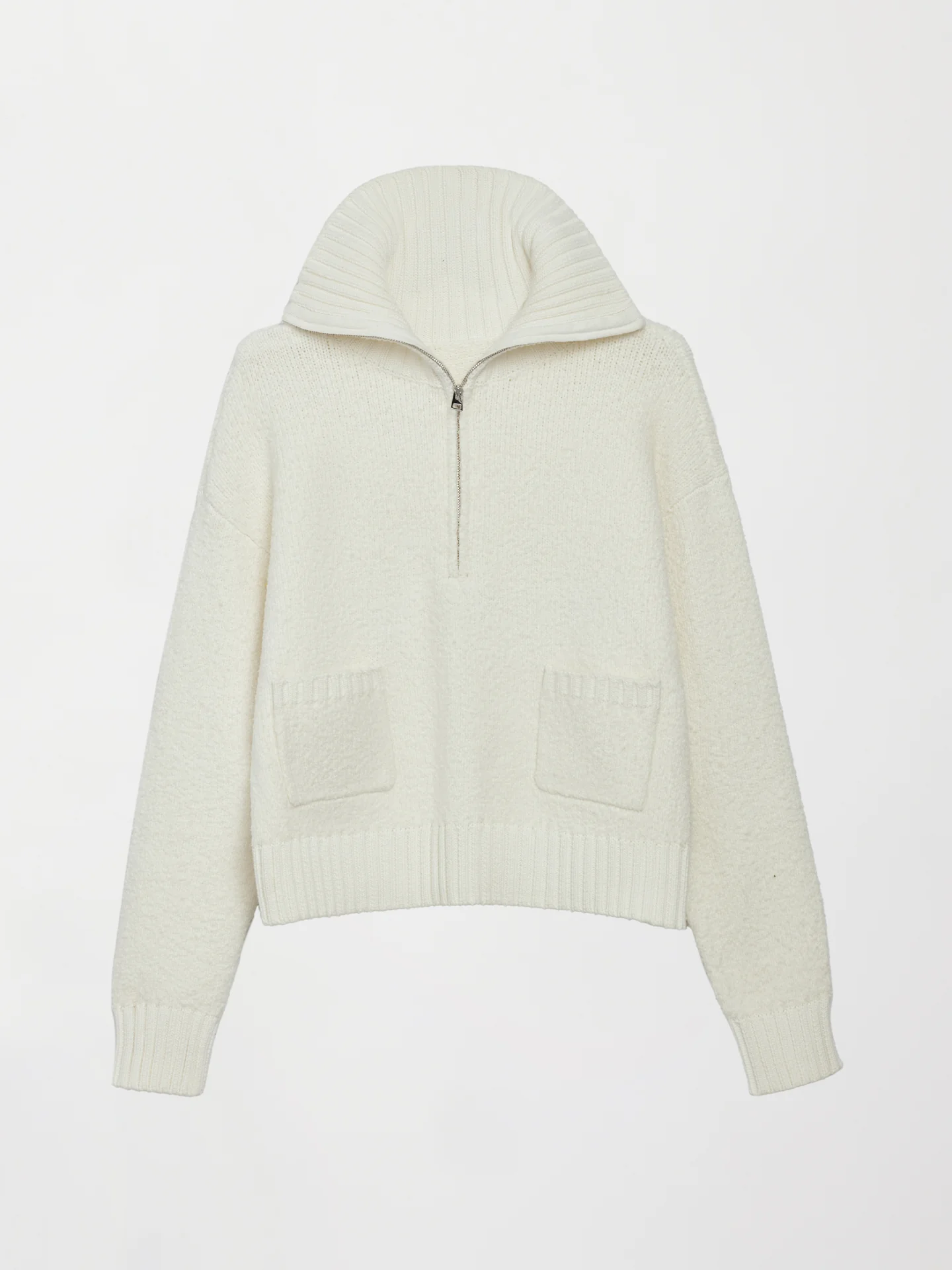 Half Zip Boucle Pullover - Winter White - Image 5