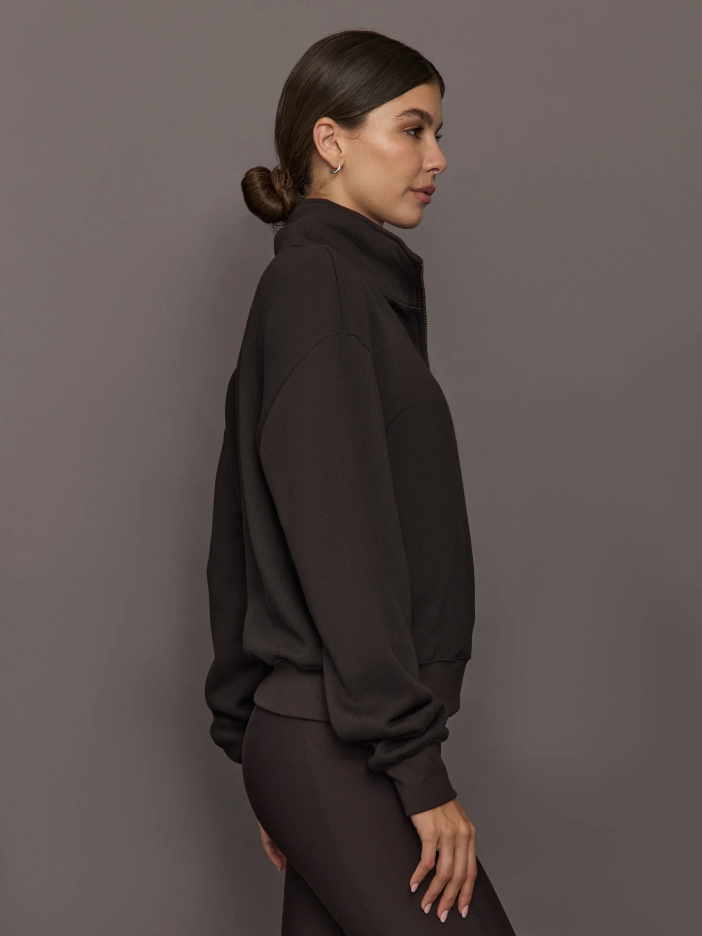 Half Zip Sweatshirt in French Terry - Chocolate Torte - Image 3