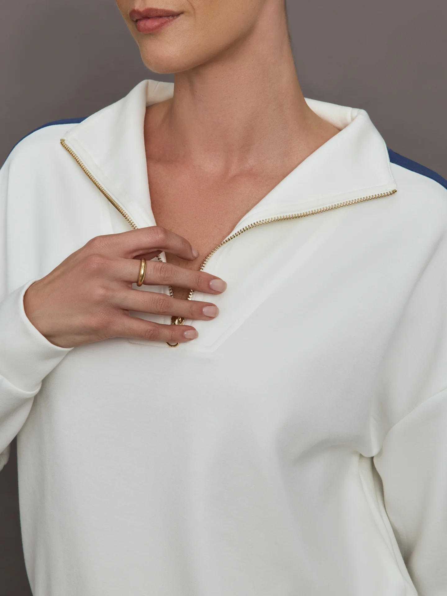 Half Zip With Contrast Stripe in Scuba - Ivory - Image 5