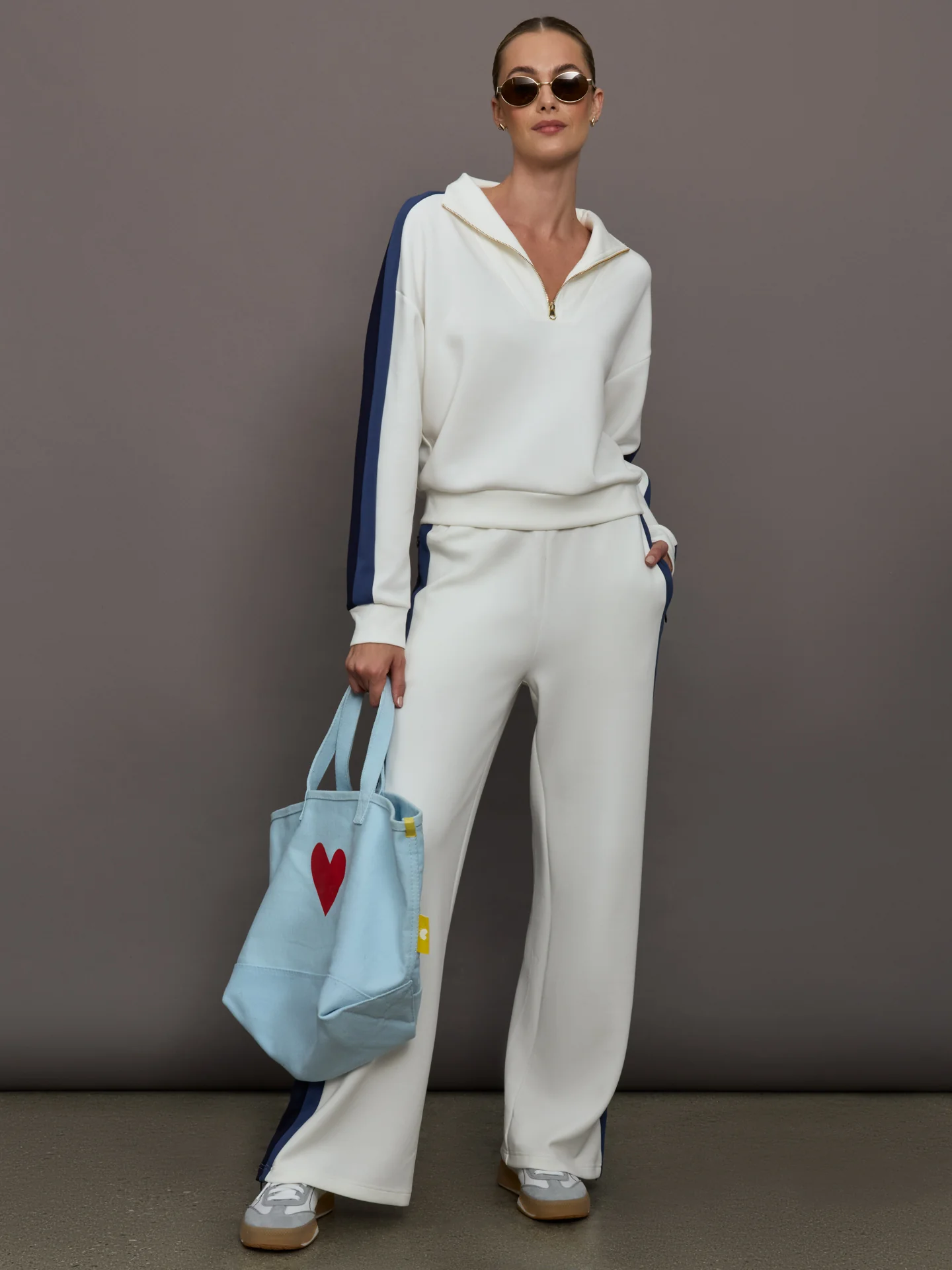 Half Zip With Contrast Stripe in Scuba - Ivory - Image 6