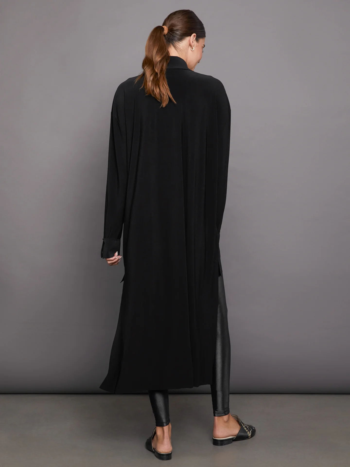 HI Low Oversized Boyfriend NK Shirt with Collar St - Black - Image 3