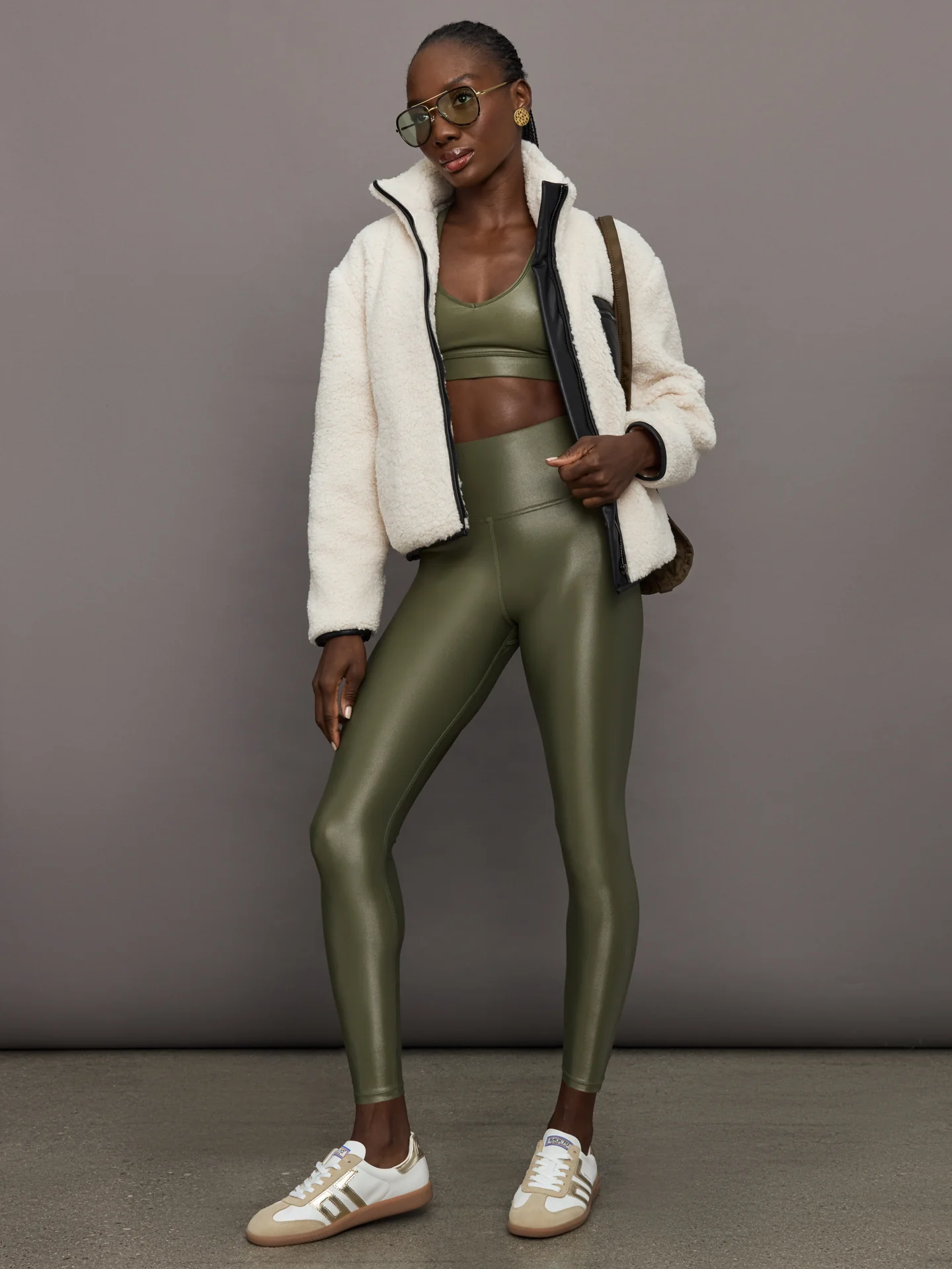 High Rise Full-Length Legging in Takara Shine - Olive - Image 2