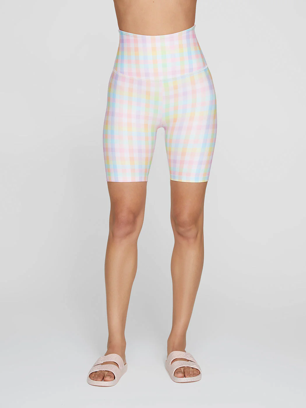 High Waisted Biker Short - Pastel Gingham