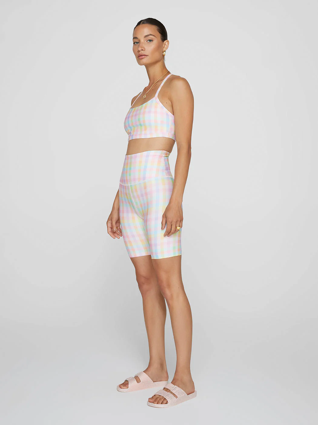 High Waisted Biker Short - Pastel Gingham - Image 7