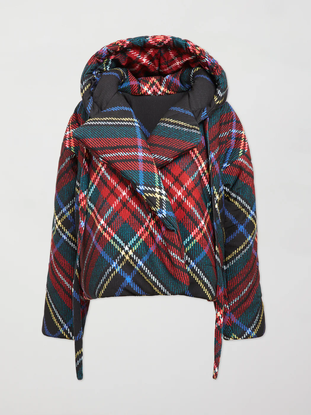 Hooded Sleeping Bag Coat Short - BLACK TARTAN - Image 2