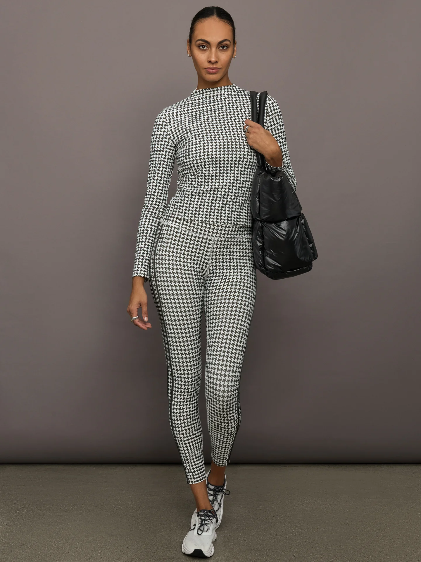 Houndstooth Mock Neck Top - Ivory / Faded Black - Image 2