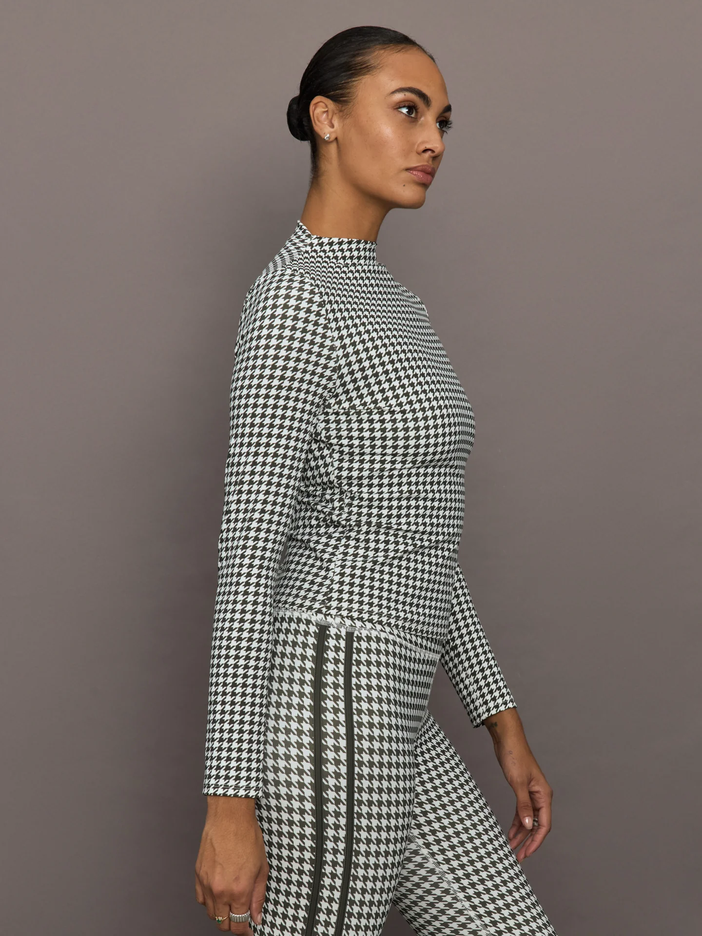 Houndstooth Mock Neck Top - Ivory / Faded Black - Image 3