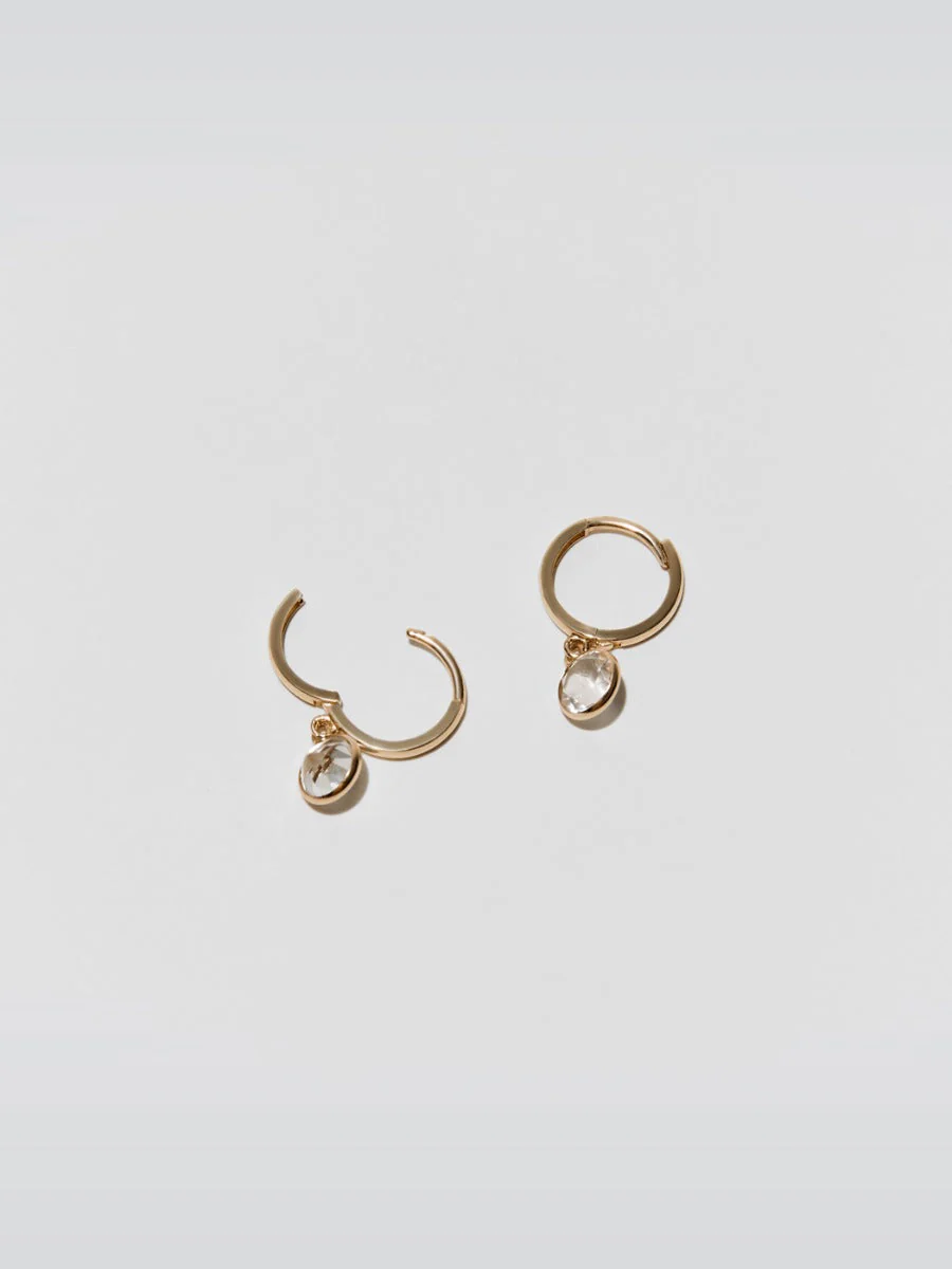 Huggie Gemstone Earrings - 14 Kt Yellow Gold With White Topaz - Image 3