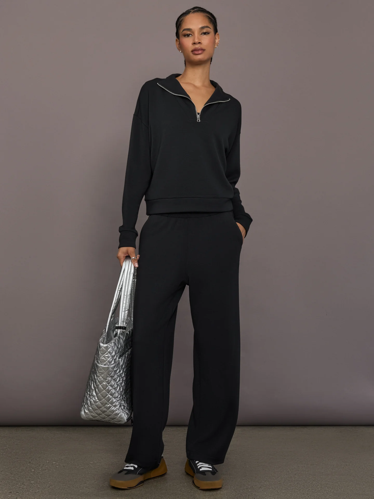 Half Zip Pullover in Interlock - Black - Image 2