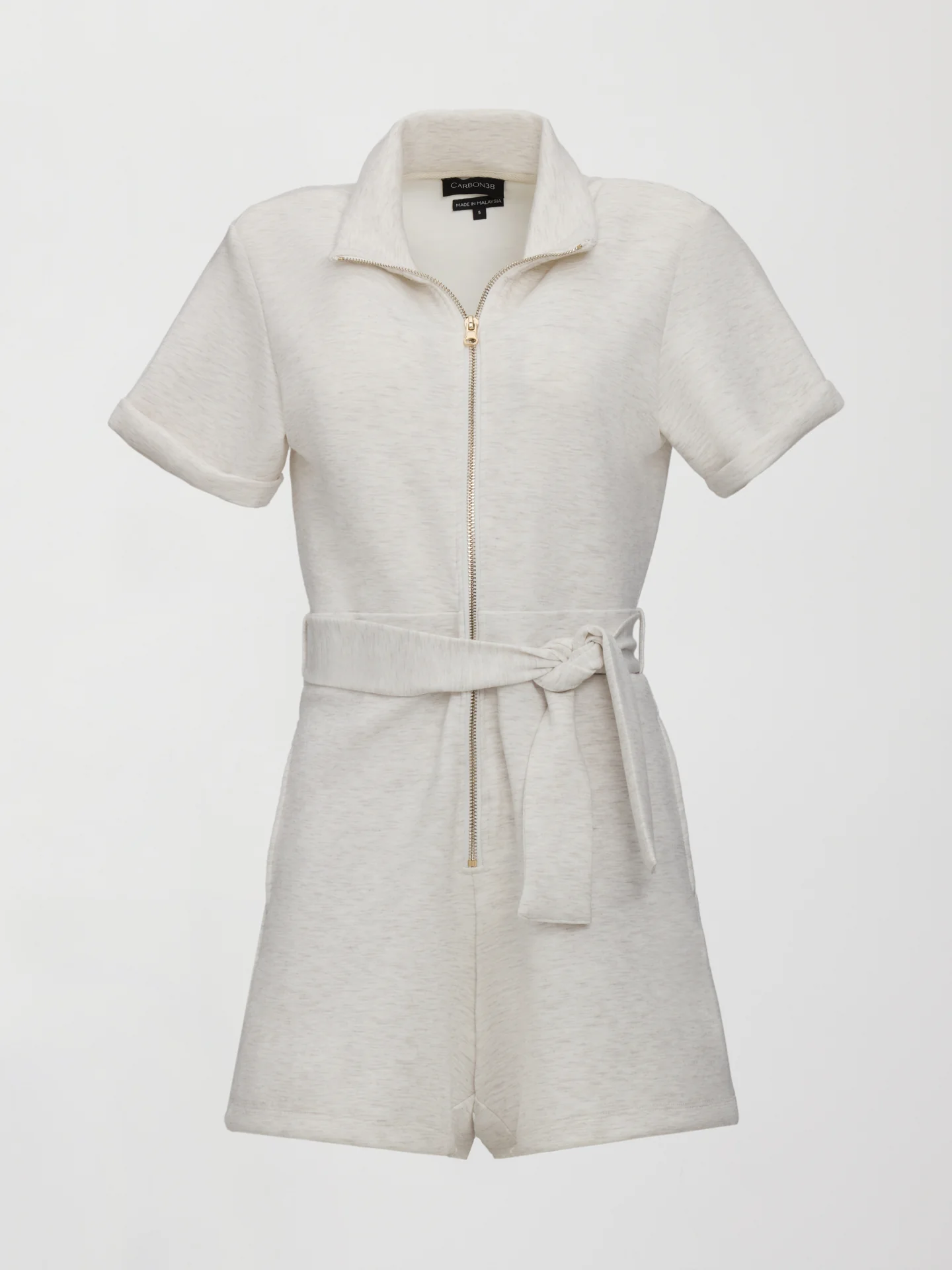 Short Romper in Interlock - Moonbeam Heather - Image 9