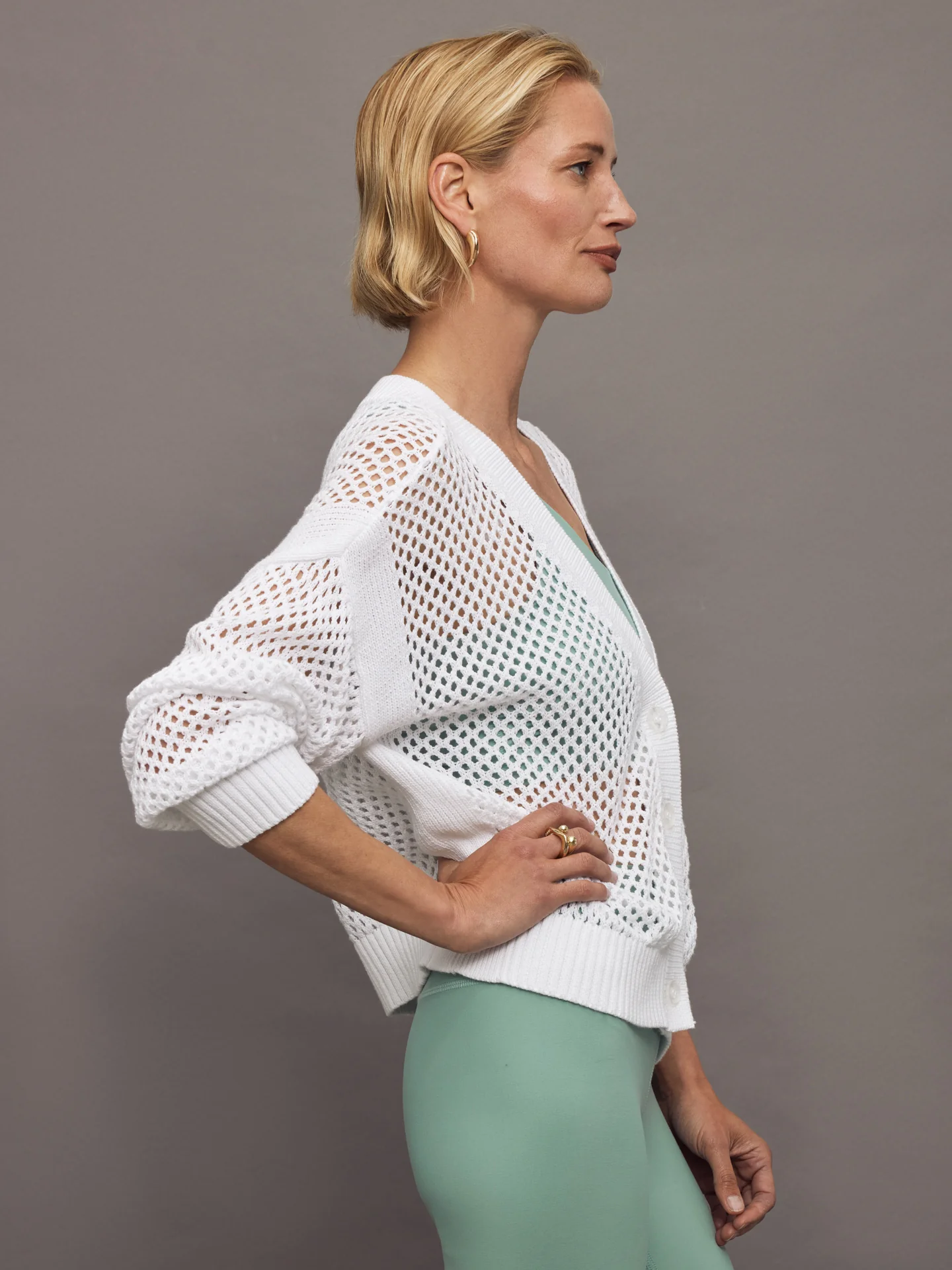 Jamie Pointelle Cardigan - Bleach White - Image 3