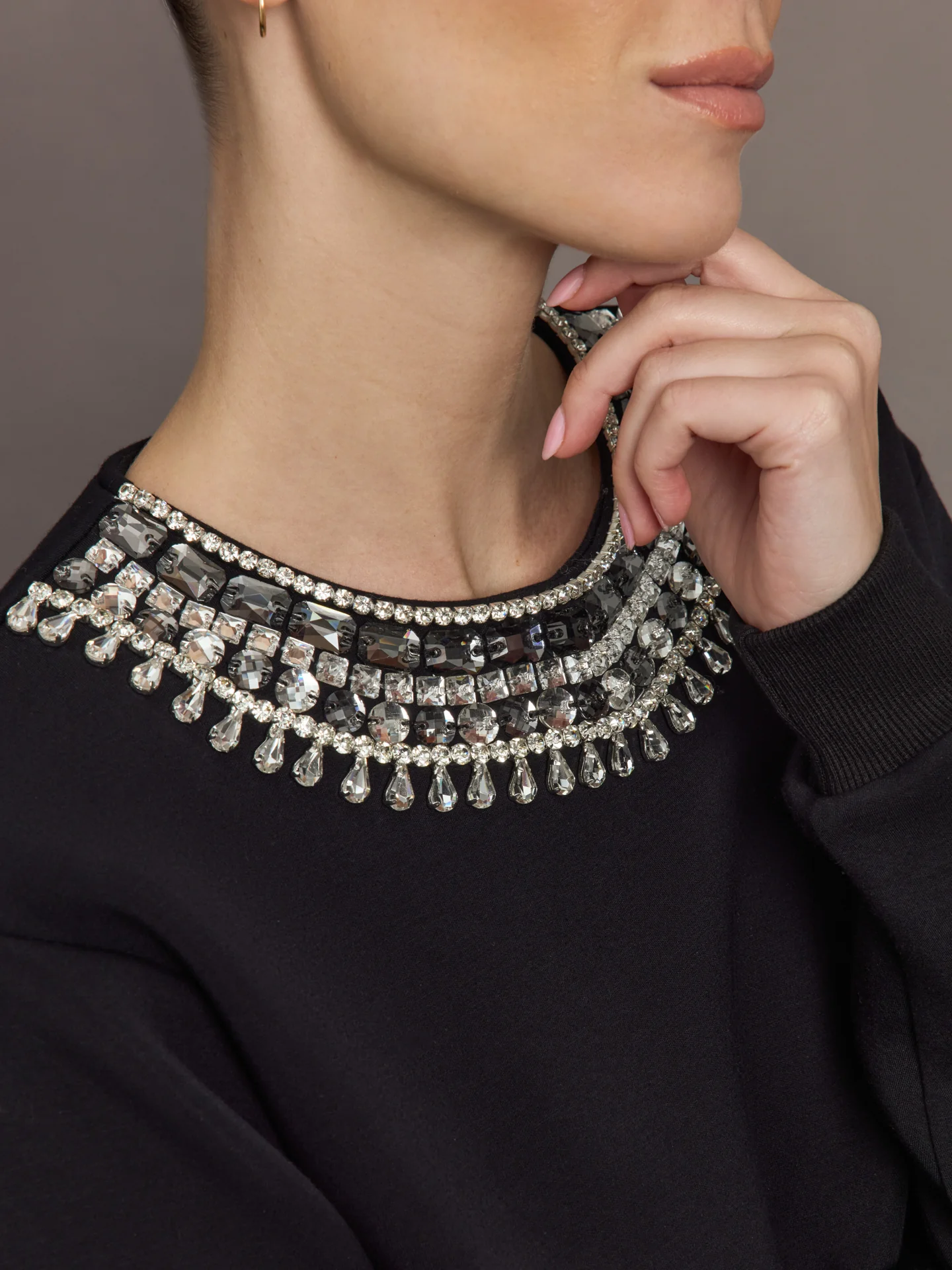 Jewel Embellished Sweatshirt in Scuba - Black - Image 2