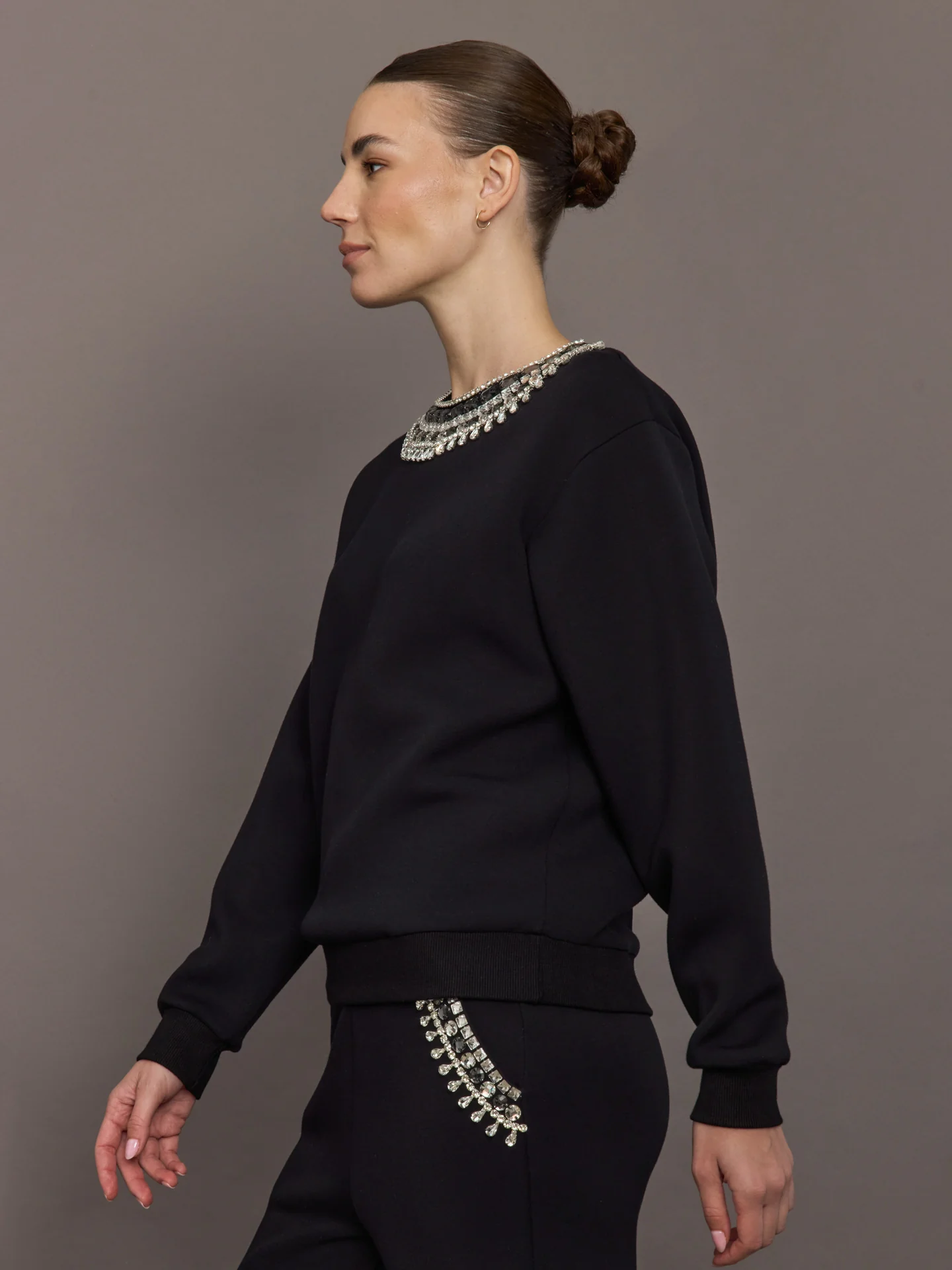 Jewel Embellished Sweatshirt in Scuba - Black - Image 3