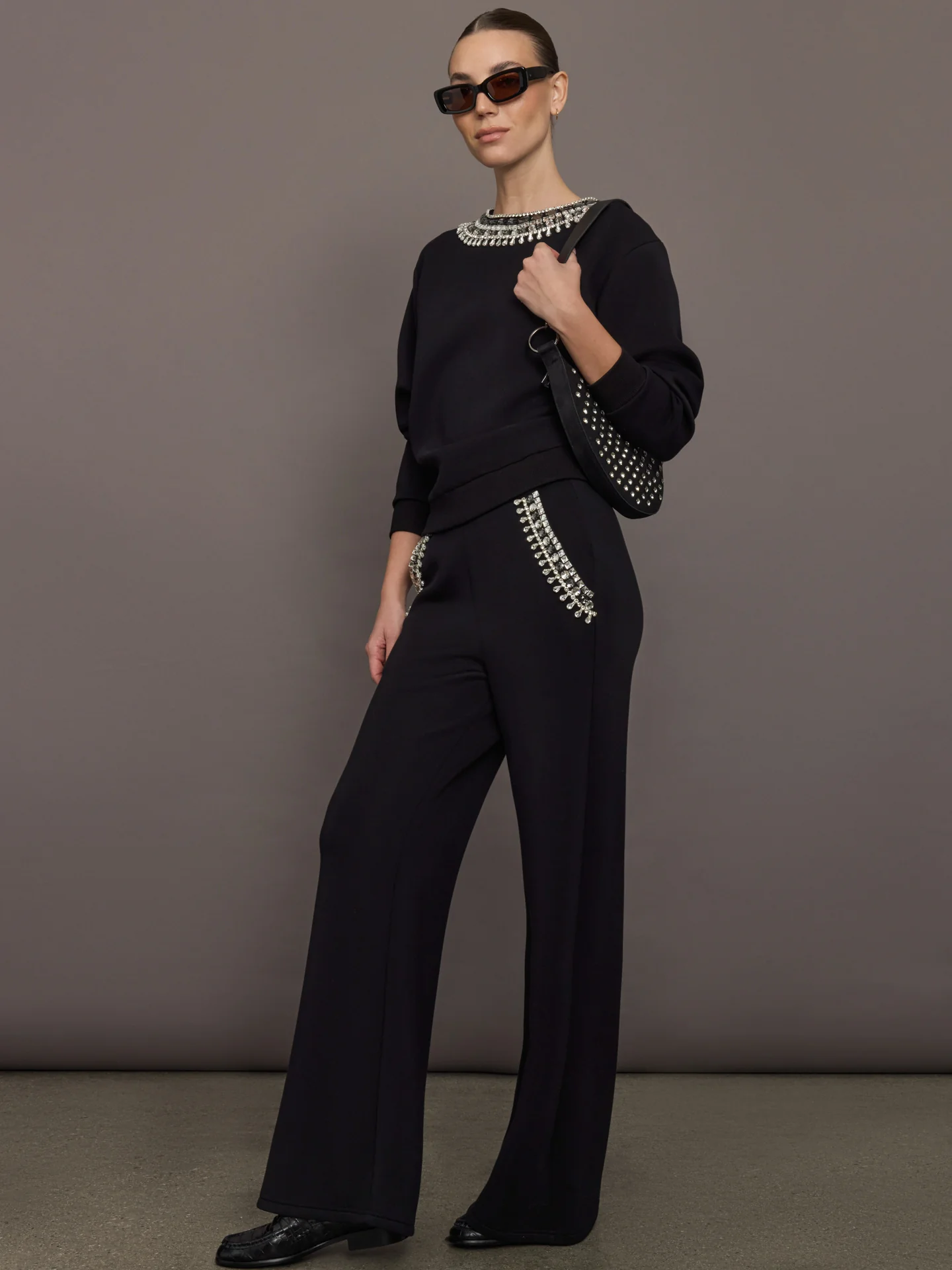 Jewel Embellished Sweatshirt in Scuba - Black - Image 5