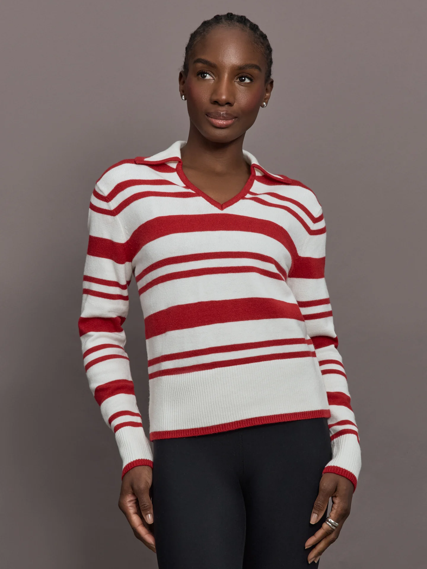 Johnny Collar Striped Sweater - Red/Cream