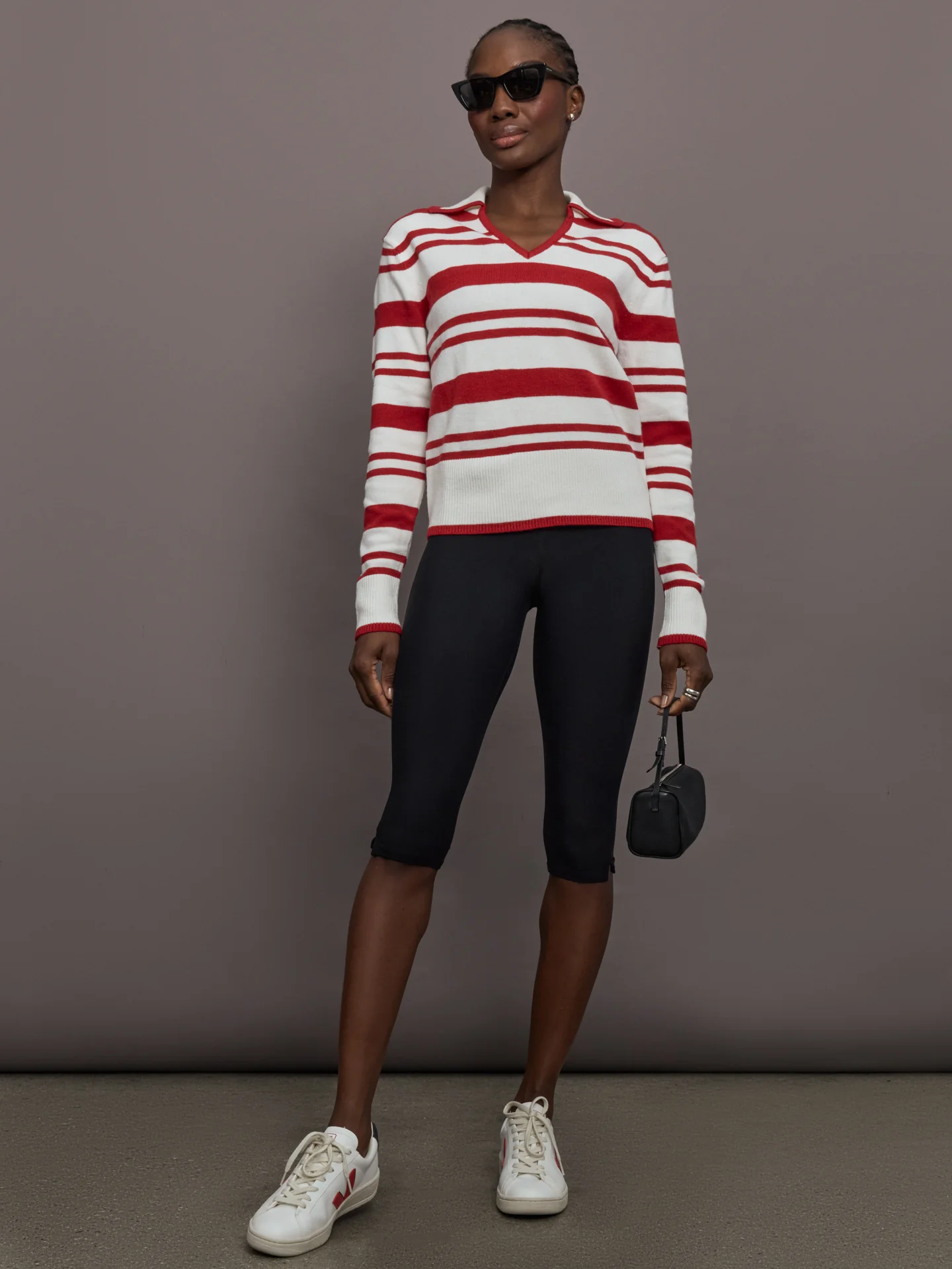Johnny Collar Striped Sweater - Red/Cream - Image 2