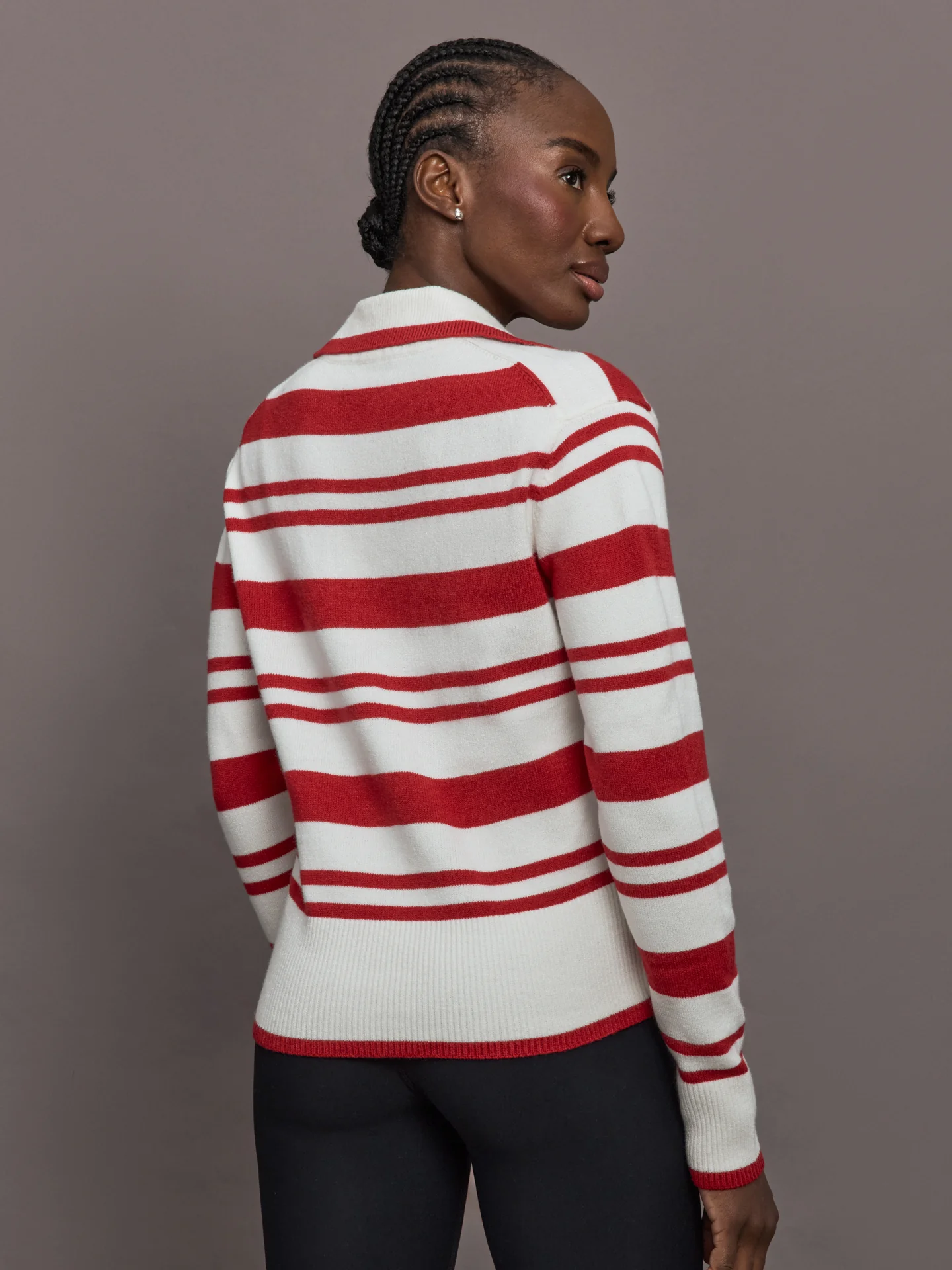 Johnny Collar Striped Sweater - Red/Cream - Image 4